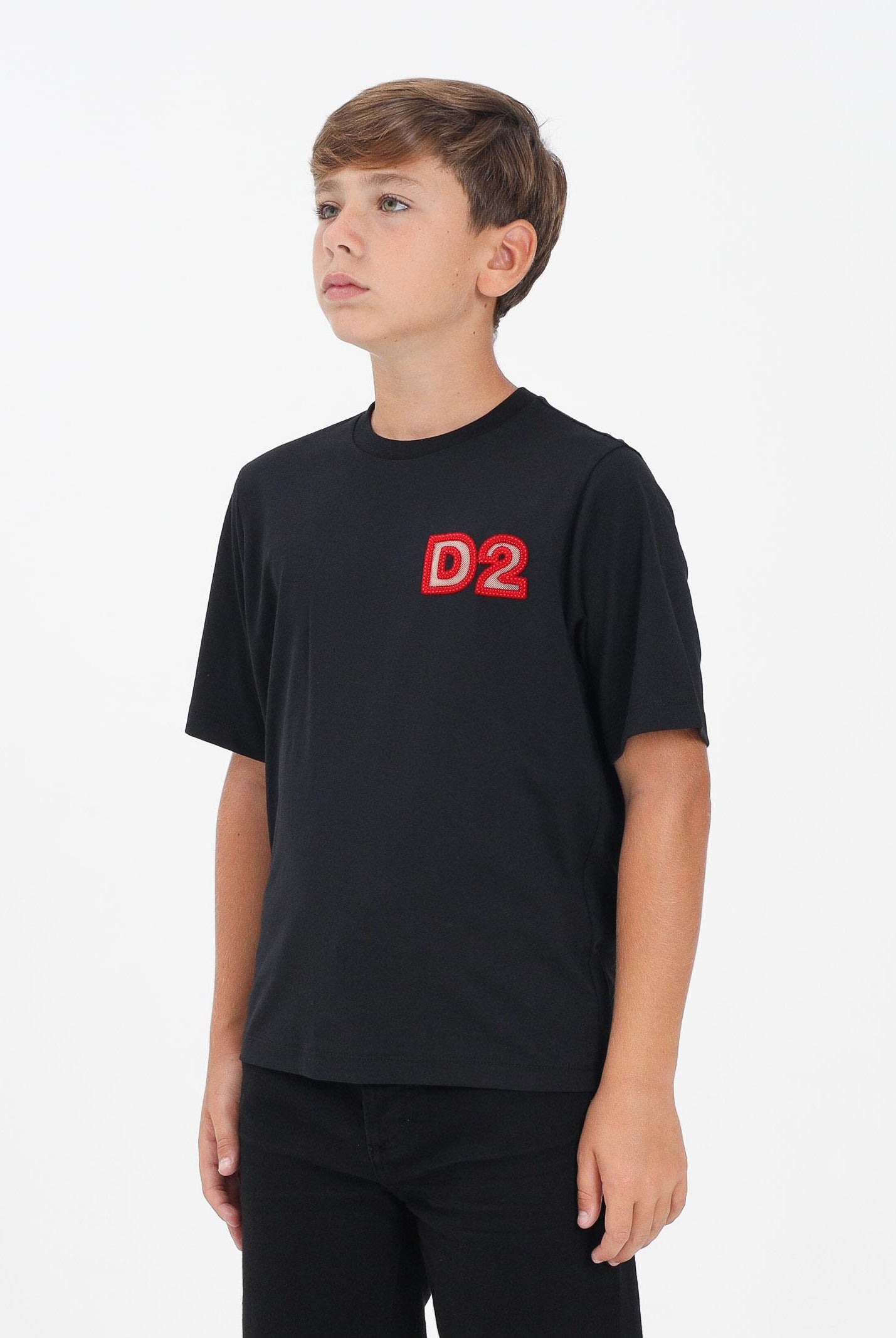 DSQUARED2 T-shirt a manica corta nera per donna, ragazzi e bambini con logo Beads DQ2996D00MM DQ900 DSQUARED2