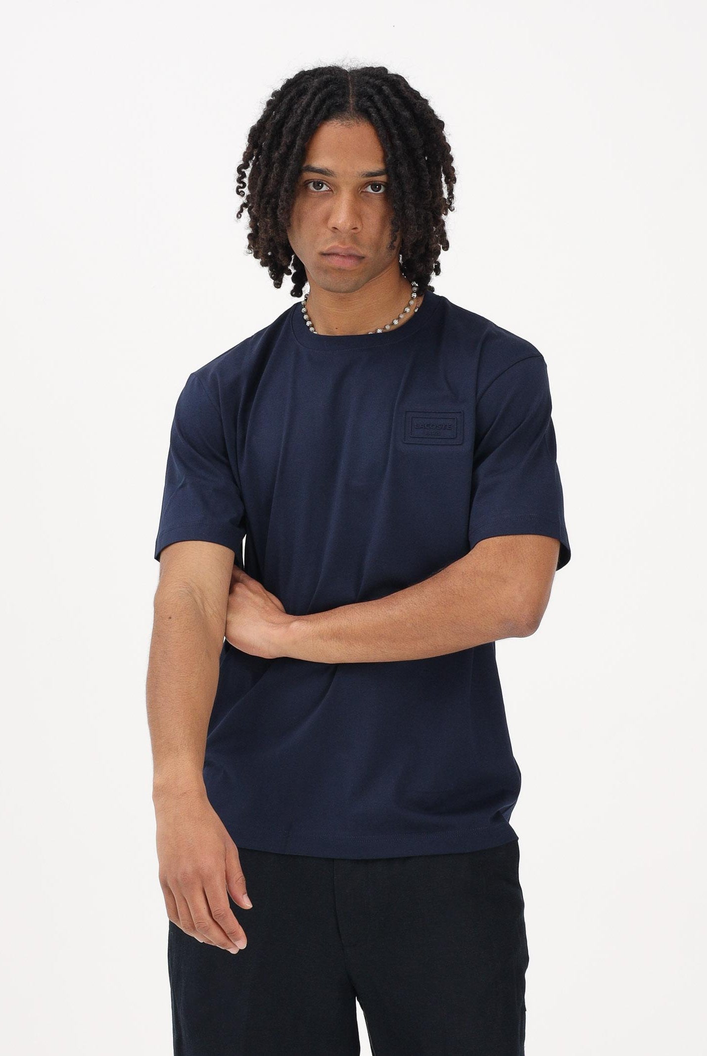 LACOSTE T-shirt a manica corta blu da uomo con marchio goffrato TH0753 166 LACOSTE