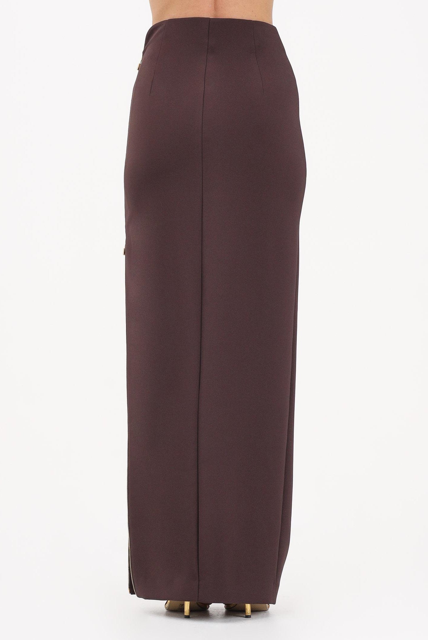ELISABETTA FRANCHI Gonna lunga cacao da donna con zip gioiello GO16561E2 644 ELISABETTA FRANCHI