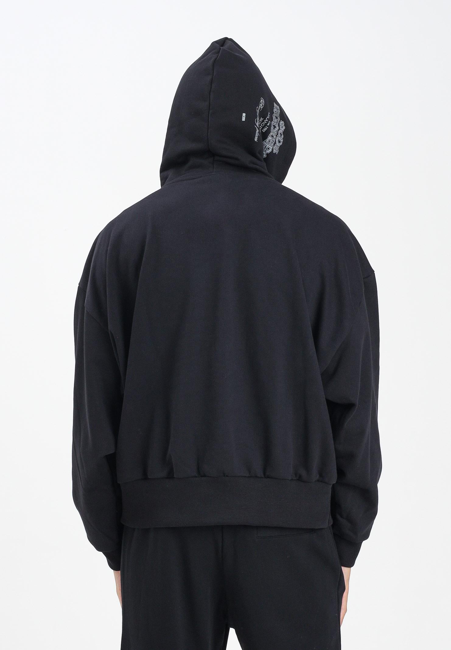 GCDS Felpa con cappuccio nera per uomo e donna caratterizzata da stampa B2CM1907JE7 99 GCDS