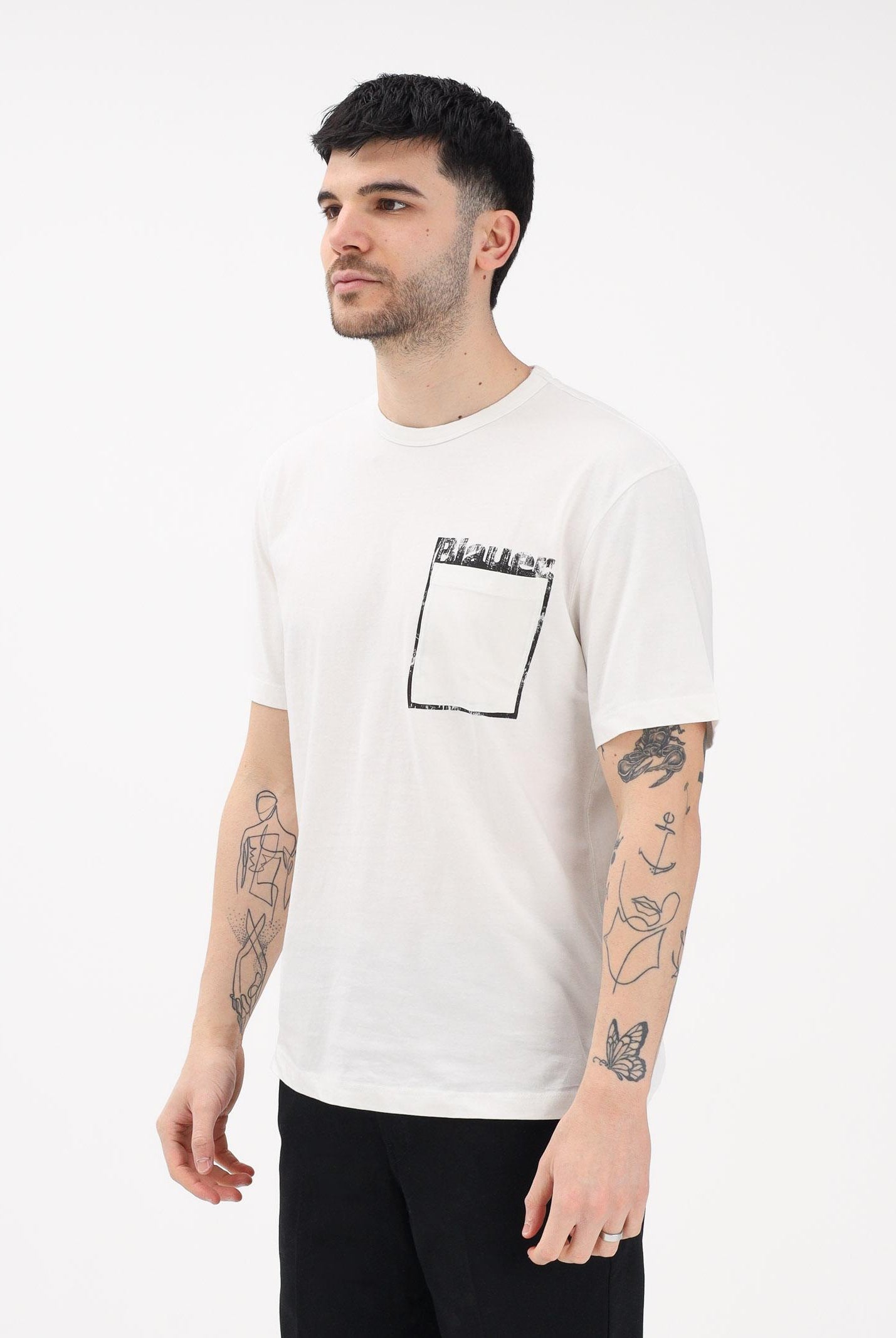 BLAUER T-shirt a manica corta panna da uomo con stampa grafica 26SBLUH02069-007439 102 BLAUER