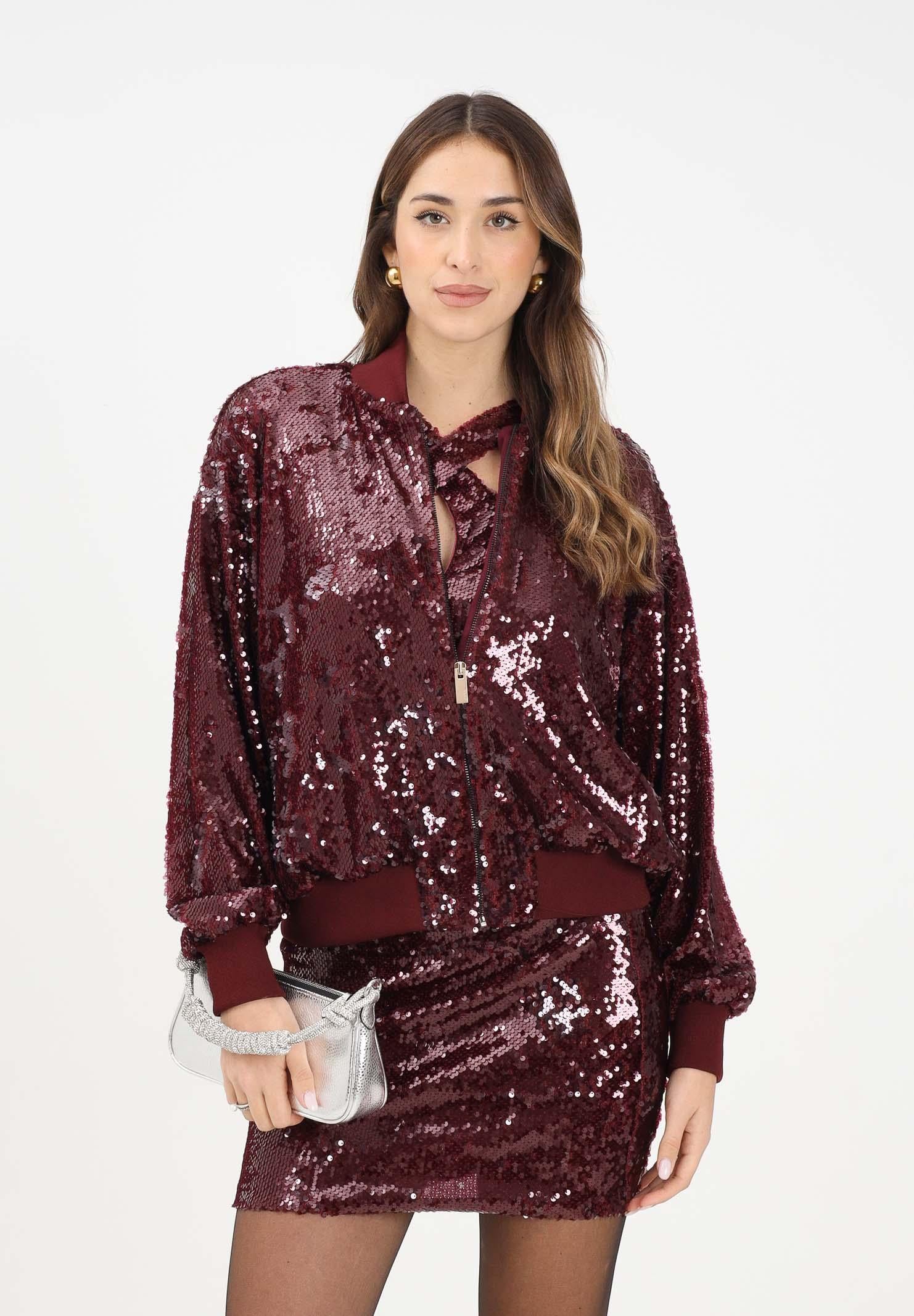 AKEP Bomber bordeaux da donna interamente ricoperto di paillettes MFKD11107 V1 AKEP