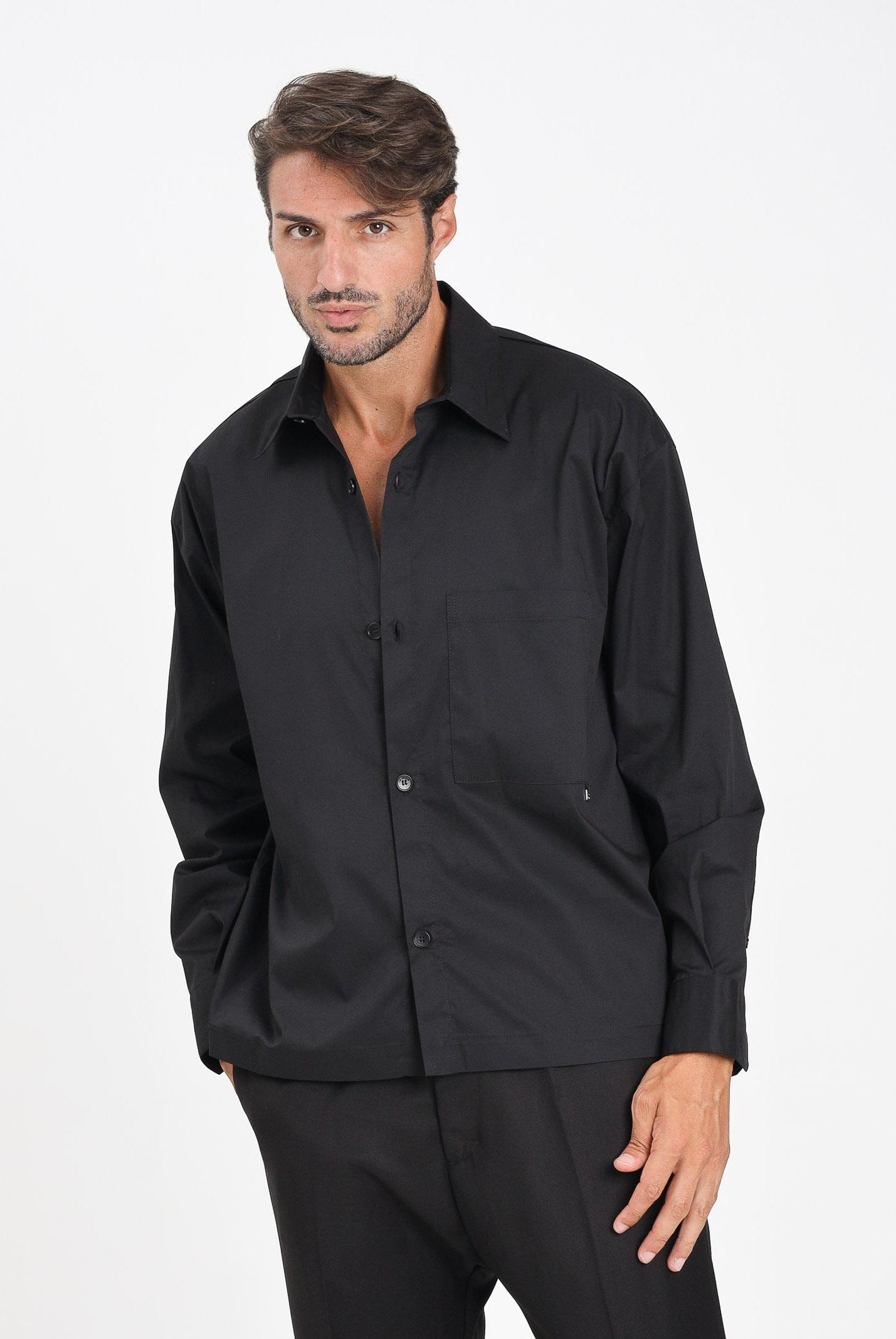 I'M BRIAN Camicia a manica lunga nera da uomo con tasca CA3422 009 I'M BRIAN