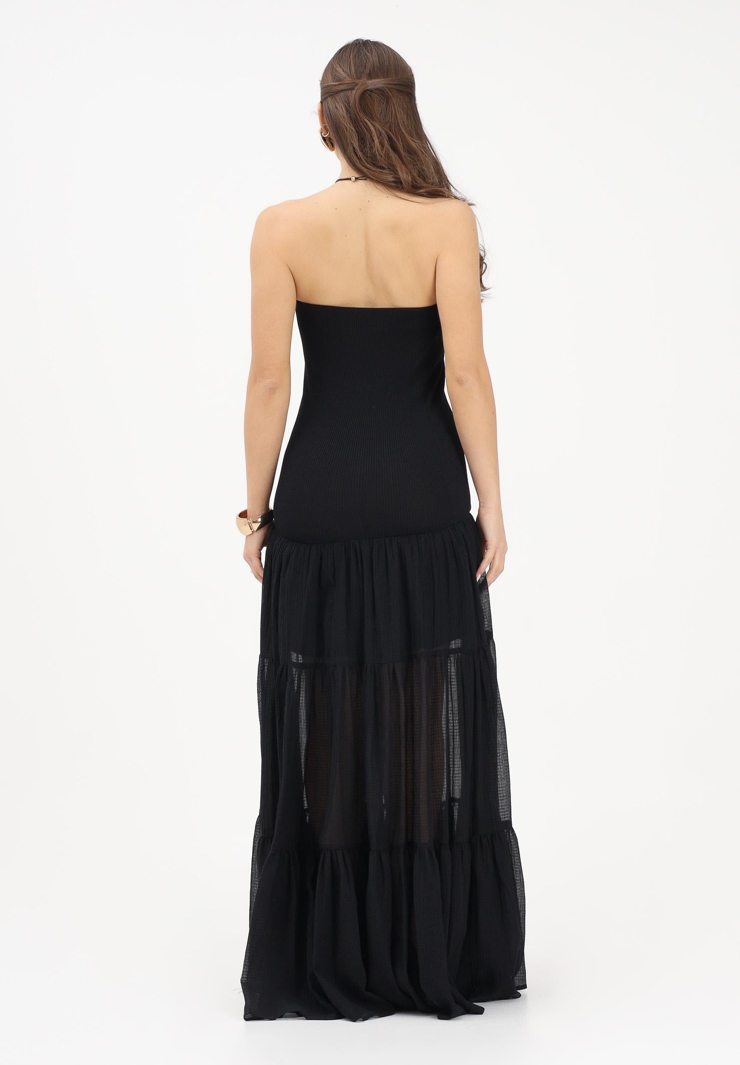 PINKO Abito lungo strapless nero da donna con gonna in voile 107015A3D1 Z99 PINKO