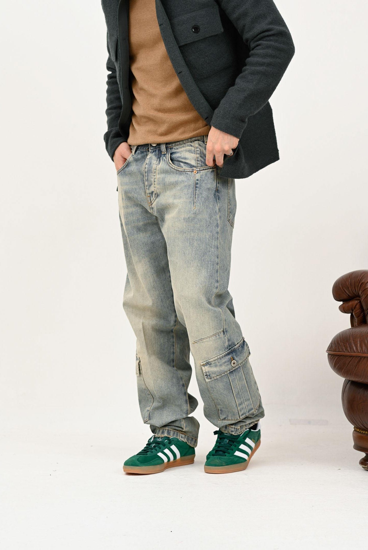 YES LONDON Jeans cargo in denim chiaro da uomo XJ3225 CA YES LONDON