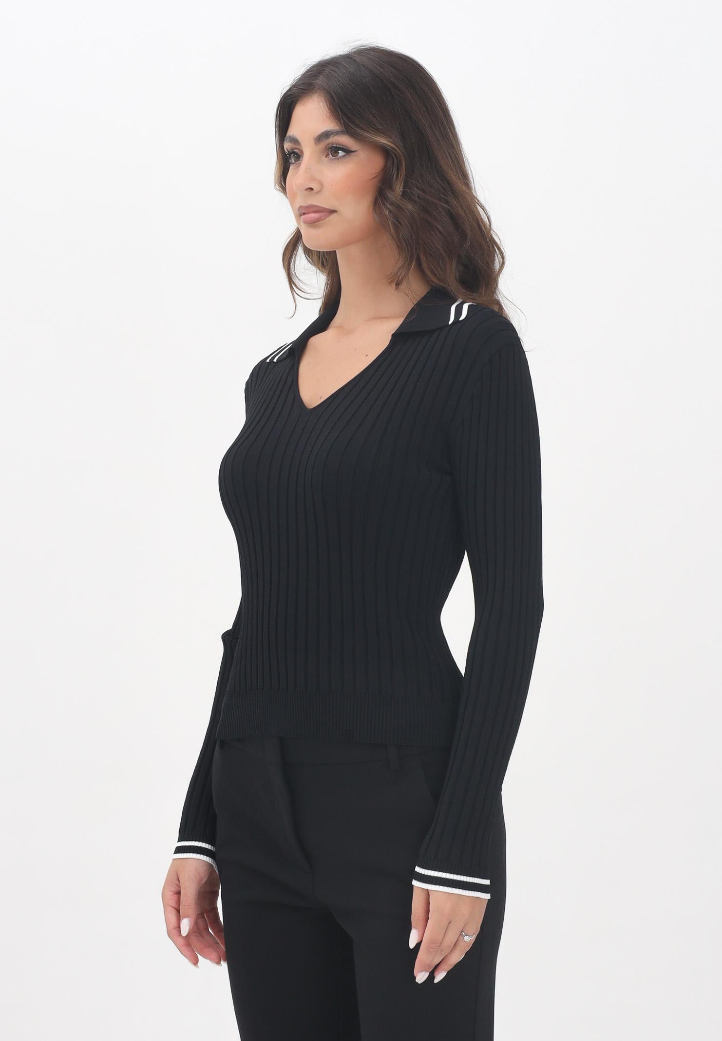 PINKO Maglioncino con scollo a V nero da donna con profili a righe nere 105418A2PS Z99 PINKO