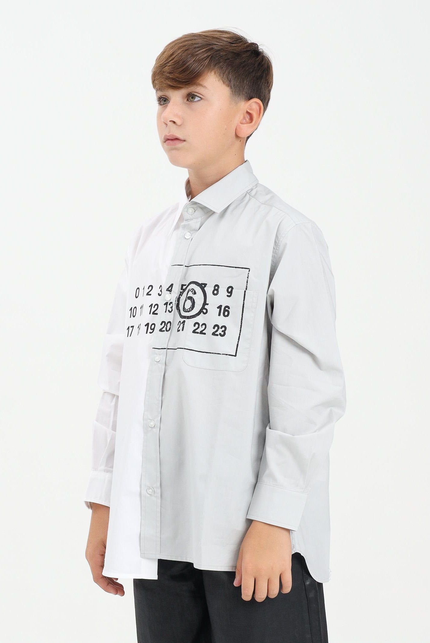 MAISON MARGIELA Camicia a manica lunga bianca e grigia per donna, ragazzi e bambini con stampa logo M60860MM014 M6C36 MAISON MARGIELA