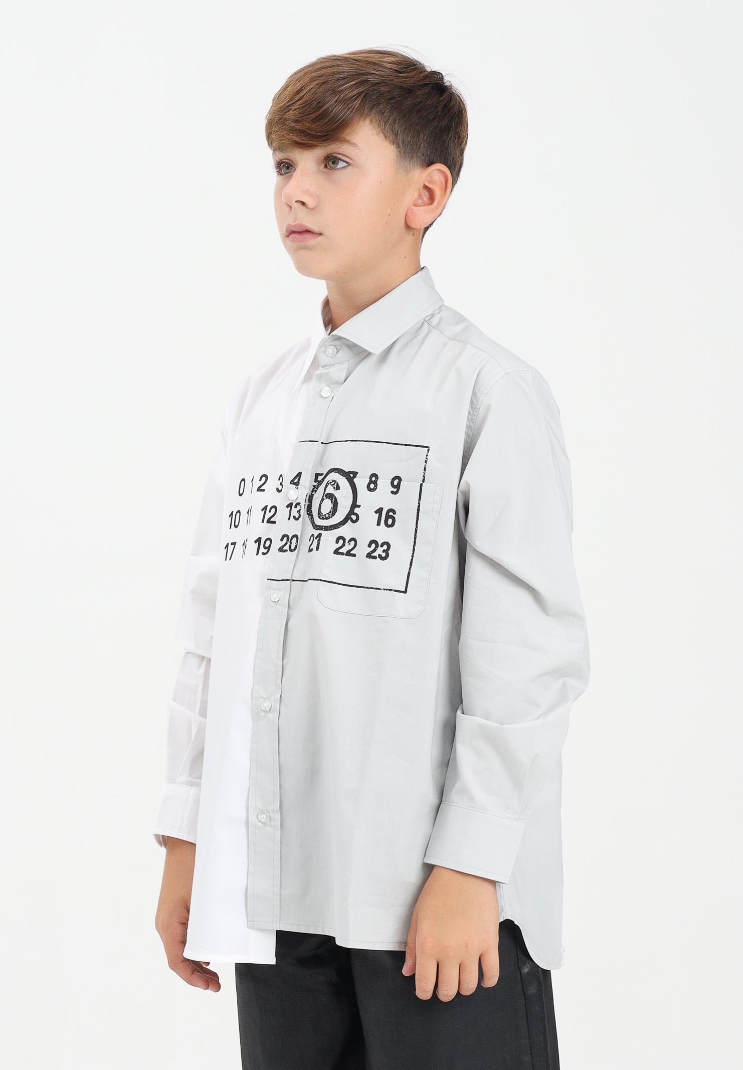 MAISON MARGIELA Camicia a manica lunga bianca e grigia per donna, ragazzi e bambini con stampa logo M60860MM014 M6C36 MAISON MARGIELA