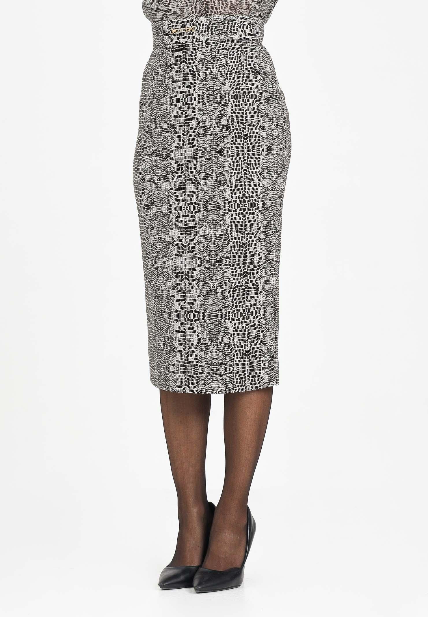 ELISABETTA FRANCHI Gonna midi panna e nera da donna con stampa con fantasia pitone GO14157E2 110 ELISABETTA FRANCHI