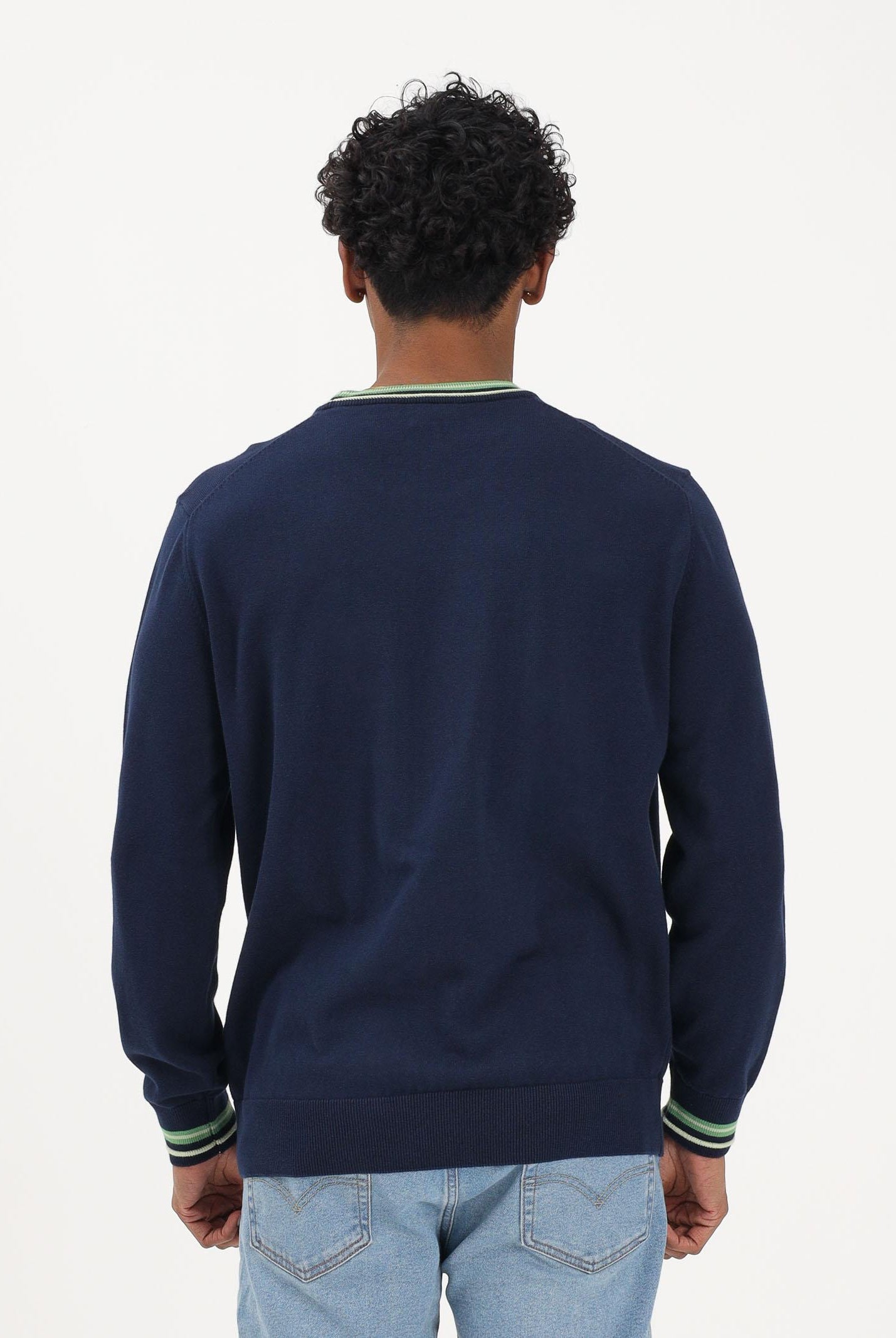 LACOSTE Maglioncino girocollo blu da uomo in jersey di cotone a righe AH5158 20I LACOSTE