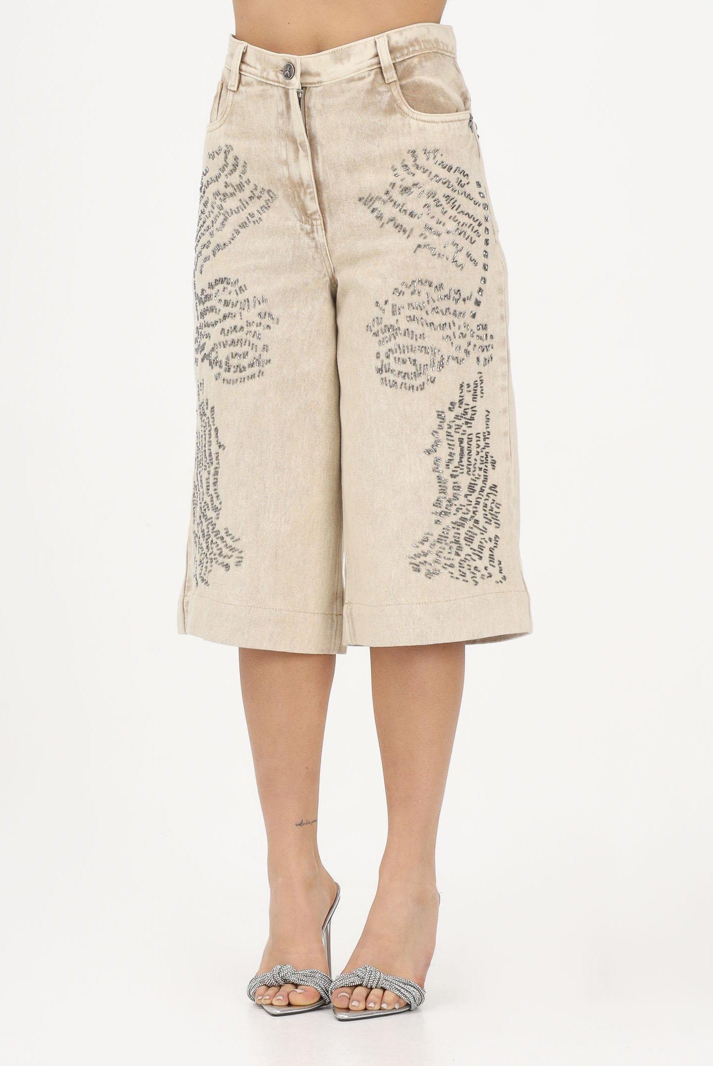 PATRIZIA PEPE Bermuda in denim beige da donna con strass 2P1771D154 B895 PATRIZIA PEPE