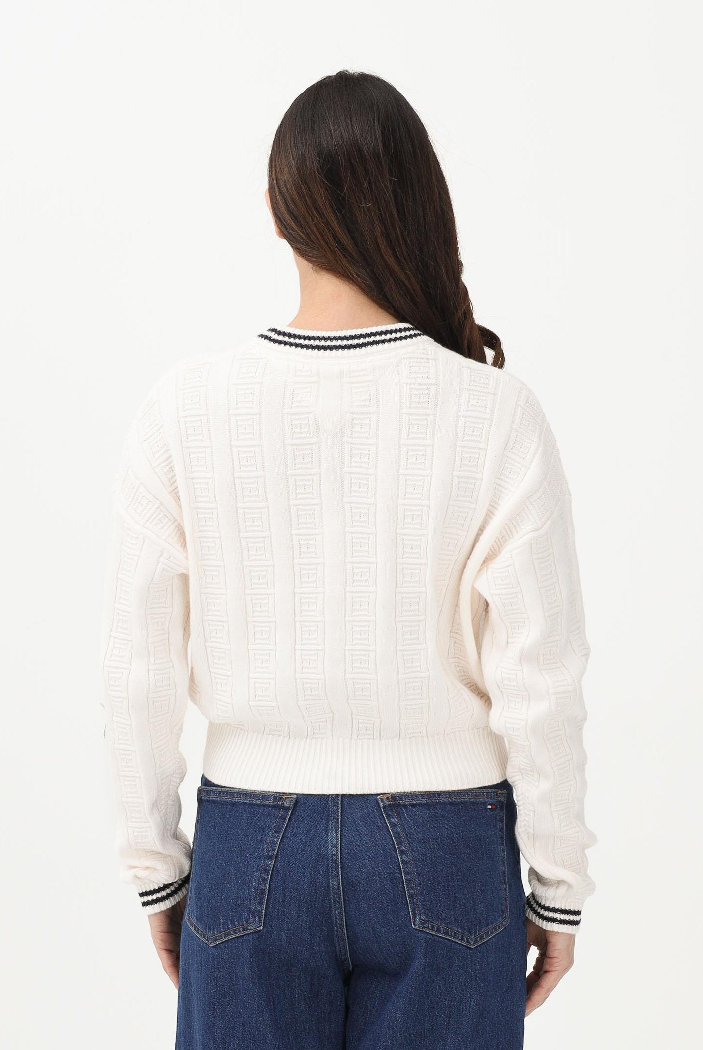 TOMMY JEANS Maglioncino girocollo panna da donna con logo all-over DW0DW22025 YBH TOMMY JEANS