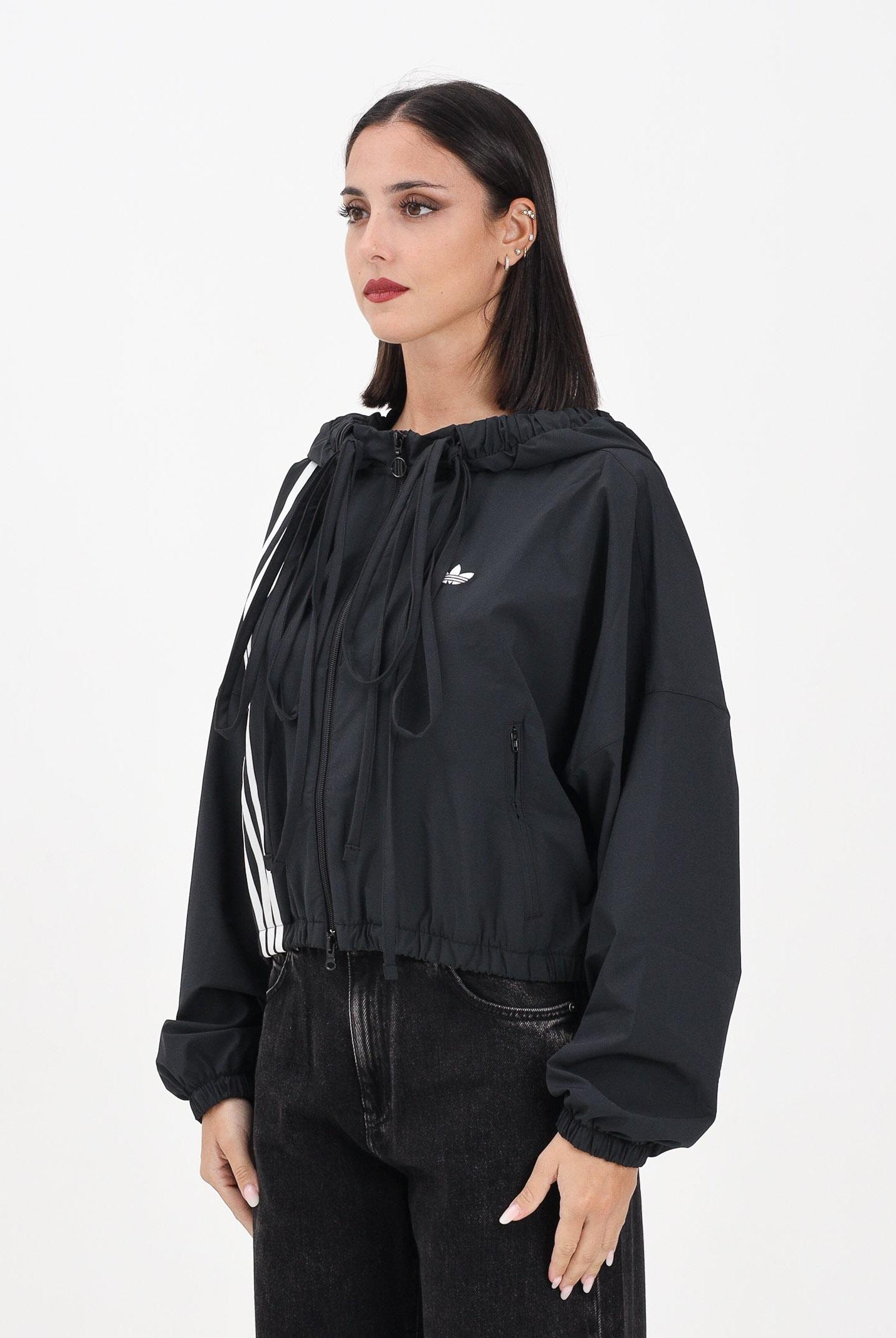 ADIDAS ORIGINALS Giacca a vento Ribbon Off Placed 3 Stripes nera da donna JX2698 . ADIDAS ORIGINALS