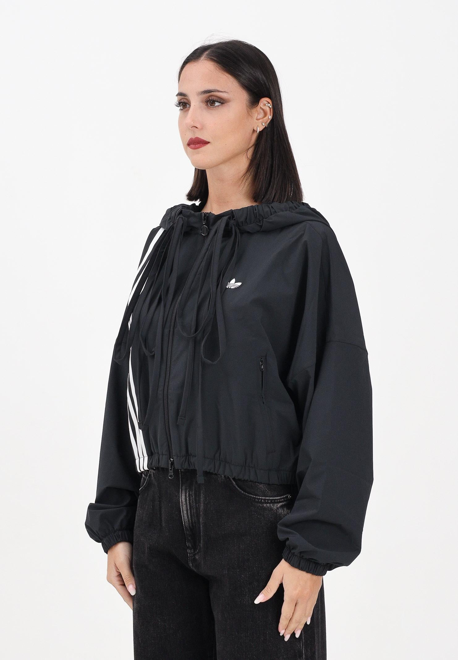 ADIDAS ORIGINALS Giacca a vento Ribbon Off Placed 3 Stripes nera da donna JX2698 . ADIDAS ORIGINALS