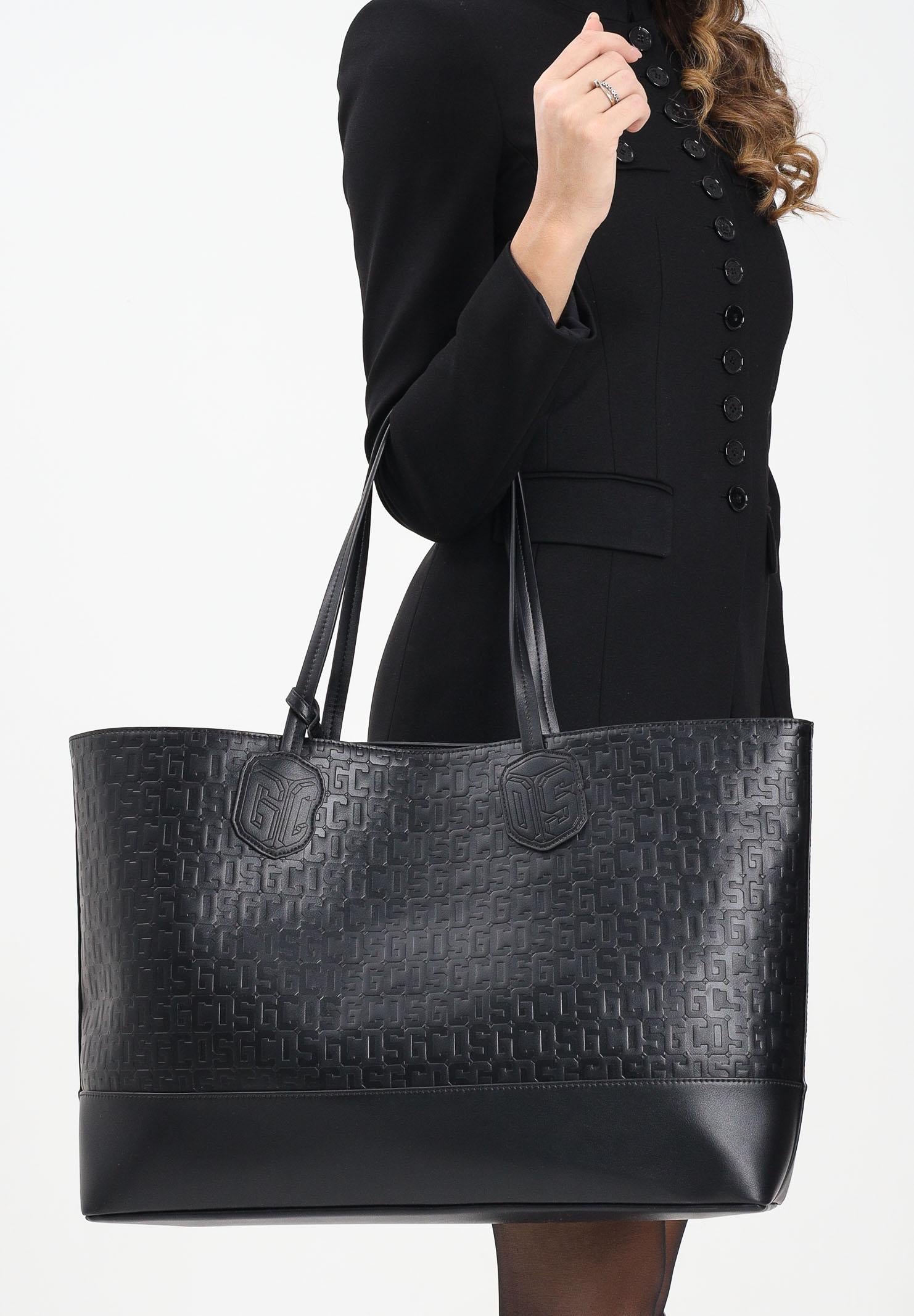 GCDS Shopper nera da donna con pattern logo GCDSMD001 99 GCDS