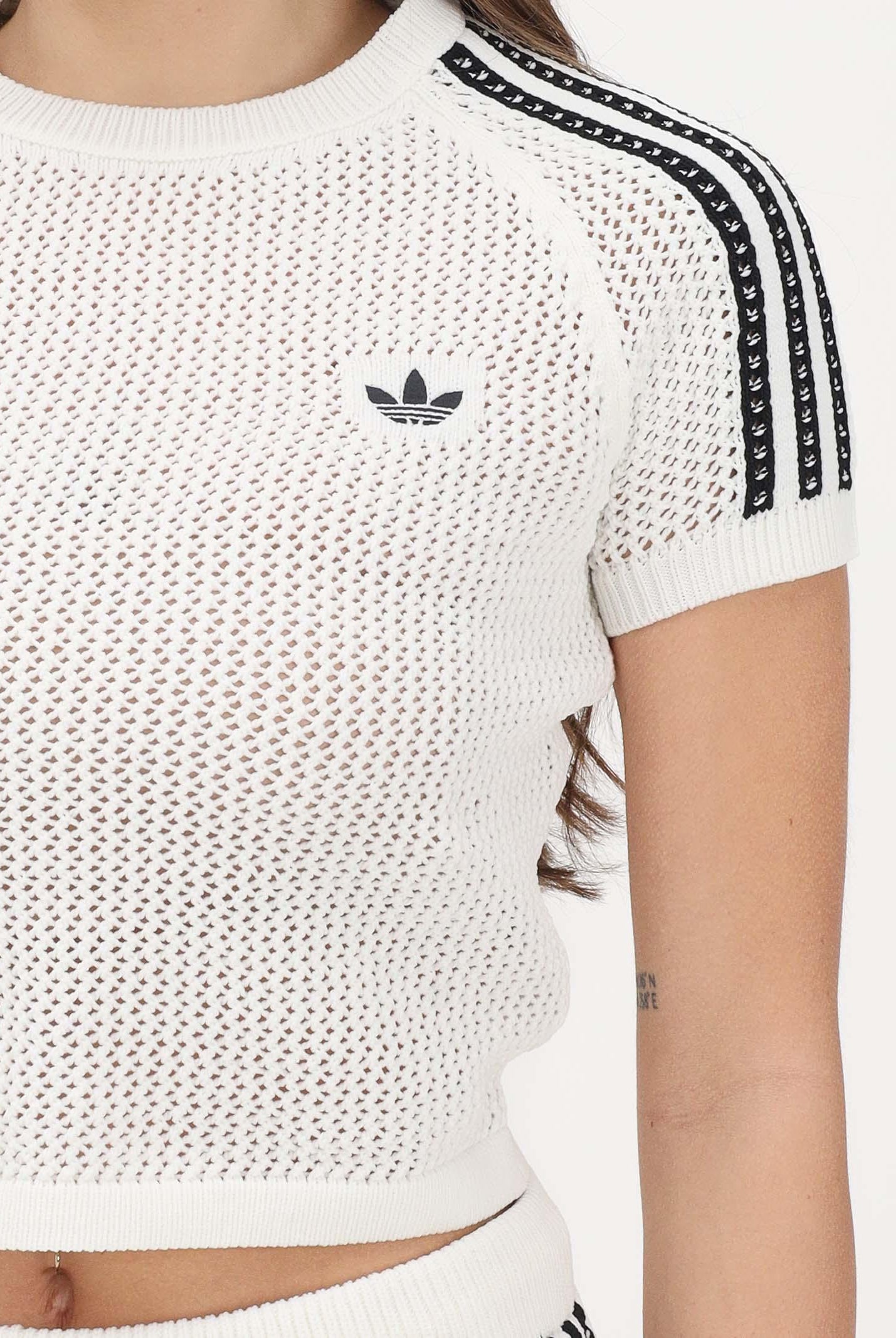 ADIDAS ORIGINALS Maglia a manica corta KNITTED CROCHET CALI bianca da donna<BR/> KE0200 . ADIDAS ORIGINALS