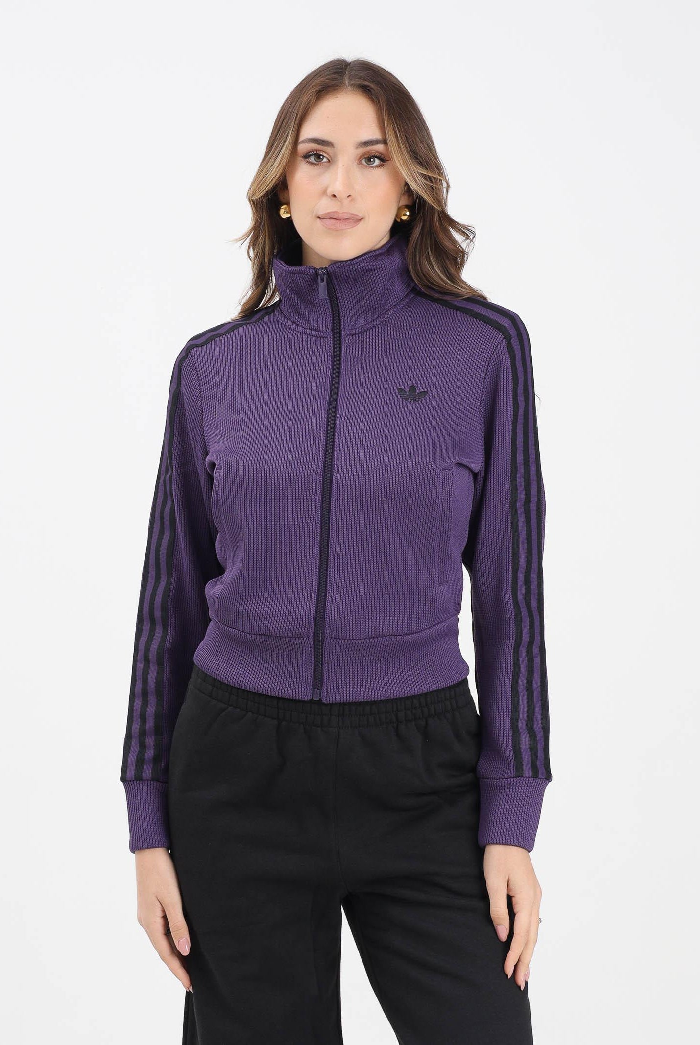 ADIDAS ORIGINALS Felpa con zip Firebird Adicolor Knit viola da donna JY2615 . ADIDAS ORIGINALS