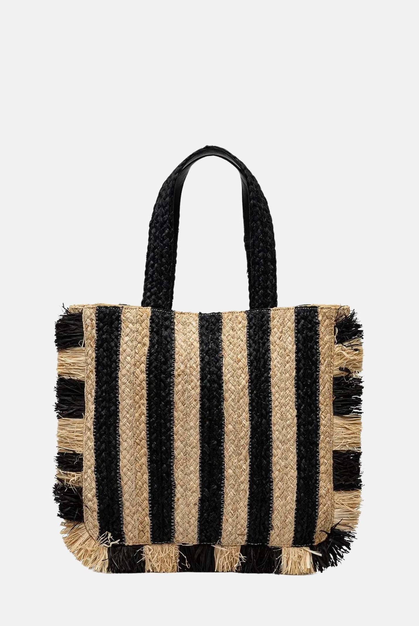 PATRIZIA PEPE Borsa mare da donna caratterizzata da un vivace design a righe verticali nere e beige 2B0135V004 FE22 PATRIZIA PEPE