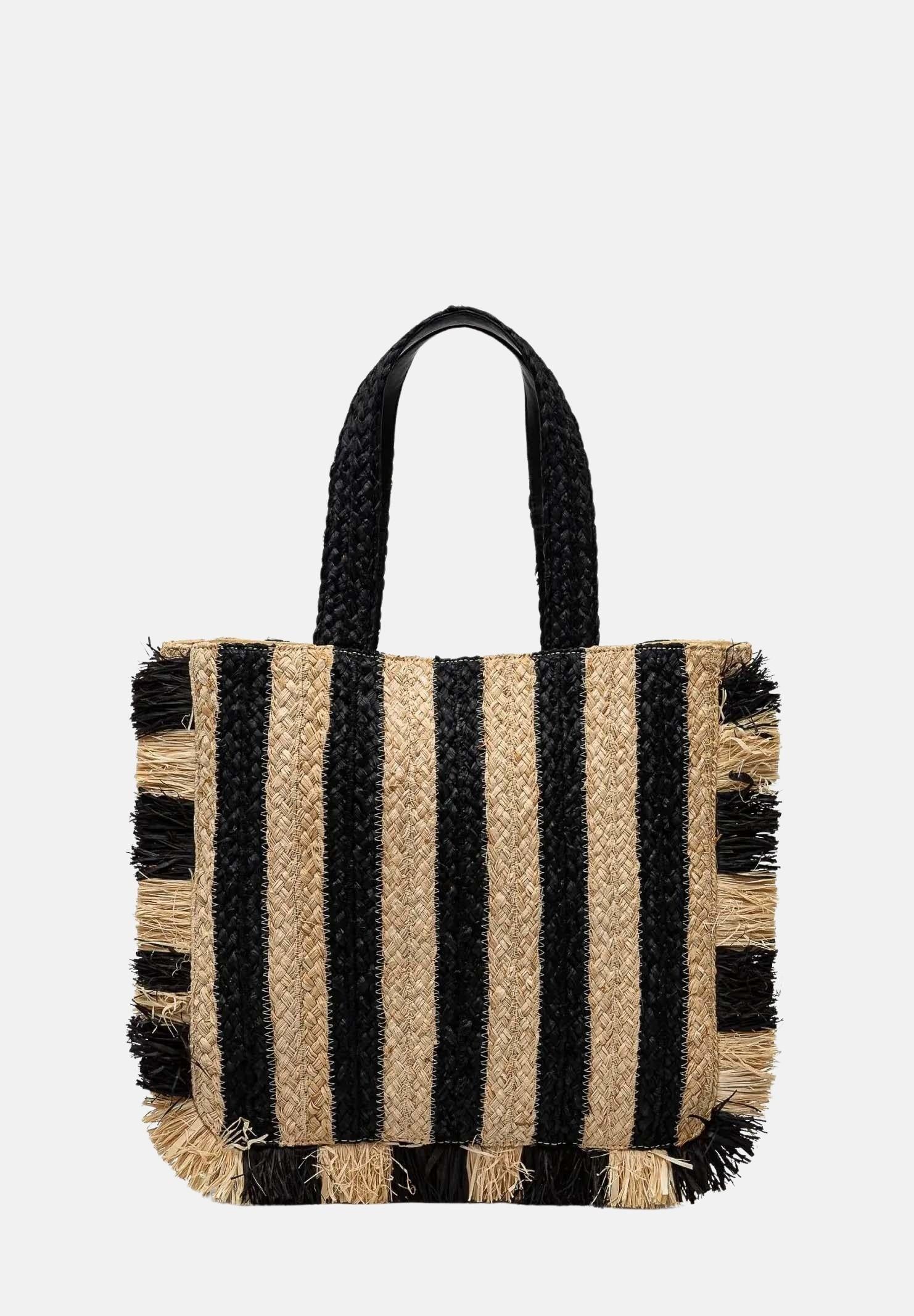 PATRIZIA PEPE Borsa mare da donna caratterizzata da un vivace design a righe verticali nere e beige 2B0135V004 FE22 PATRIZIA PEPE