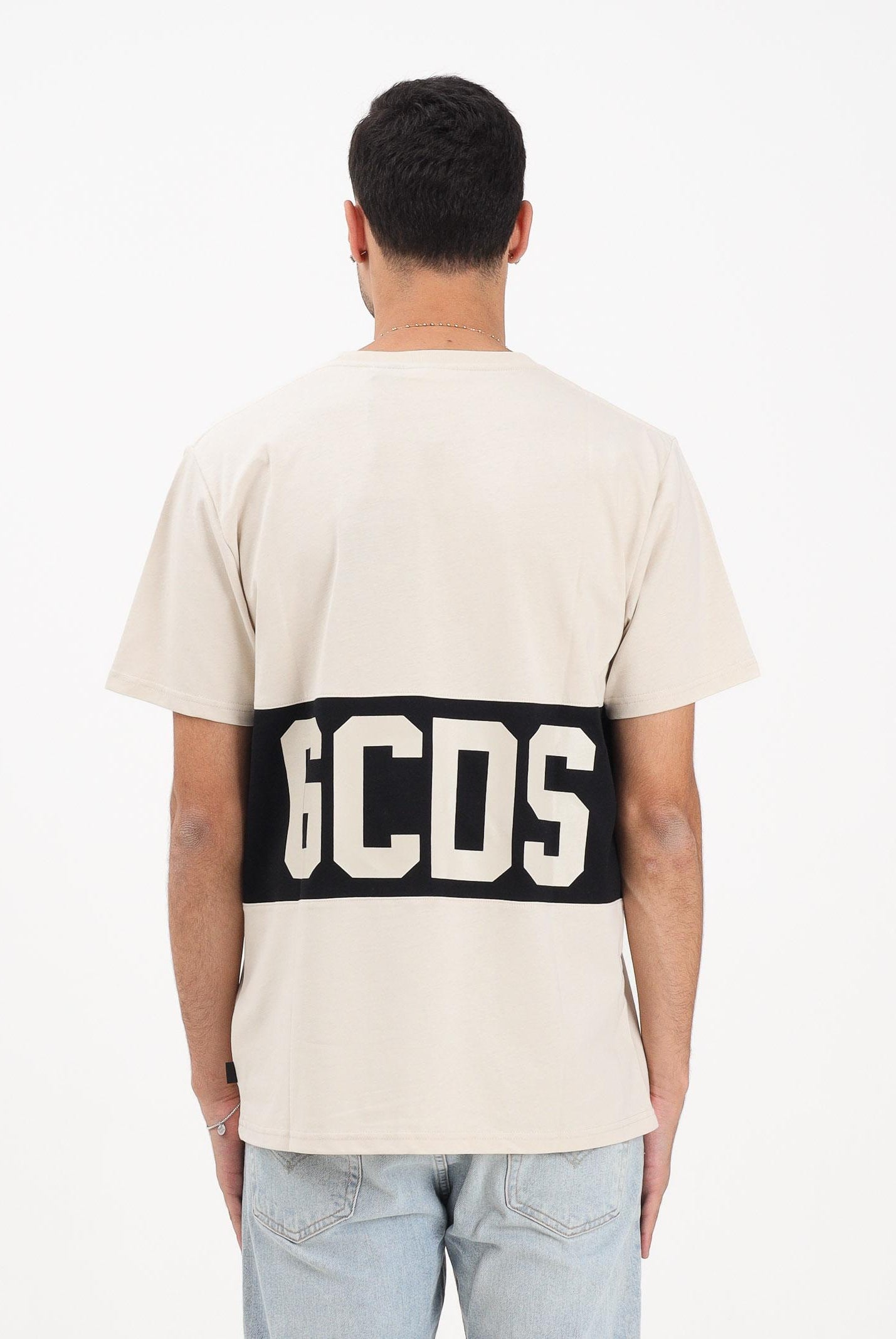 GCDS T-shirt a manica corta beige per uomo e donna con logo Z0MLQC140J101 316B GCDS