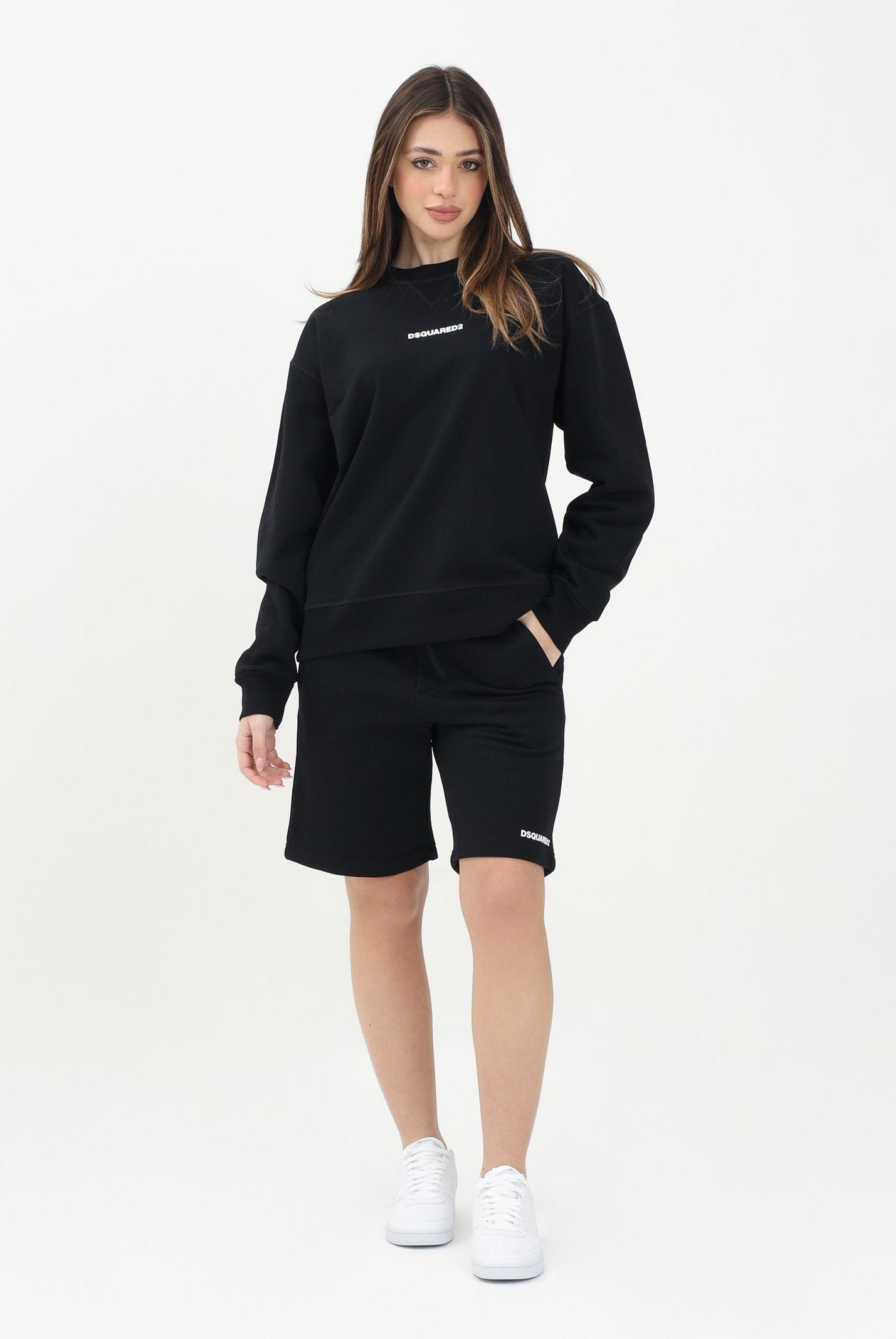 DSQUARED2 Shorts sportivo nero per donna, ragazzi e bambini con stampa logo DQ2738D0094 DQ900 DSQUARED2