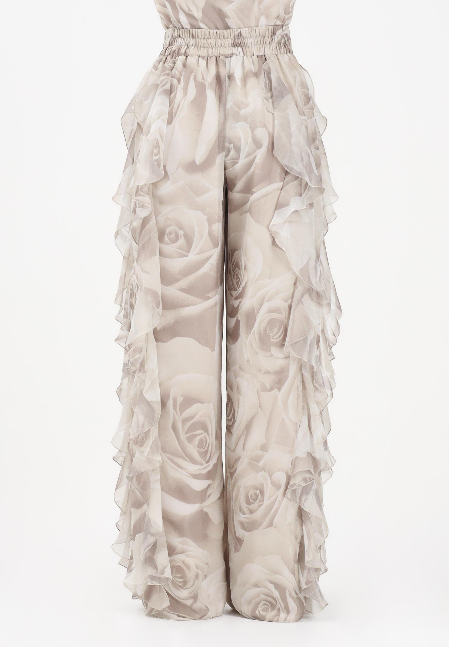 SHIT Pantalone elegante beige da donna con delicata stampa floreale SH26051 NURO SHIT