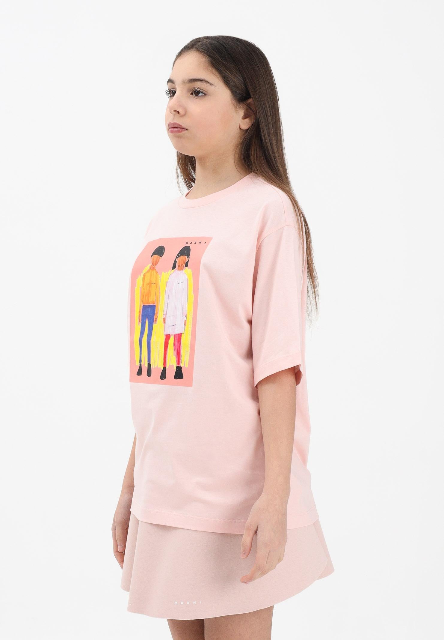 MARNI T-shirt a manica corta rosa per donna, ragazze e bambine con stampa M01671M00HZ 0M351 MARNI