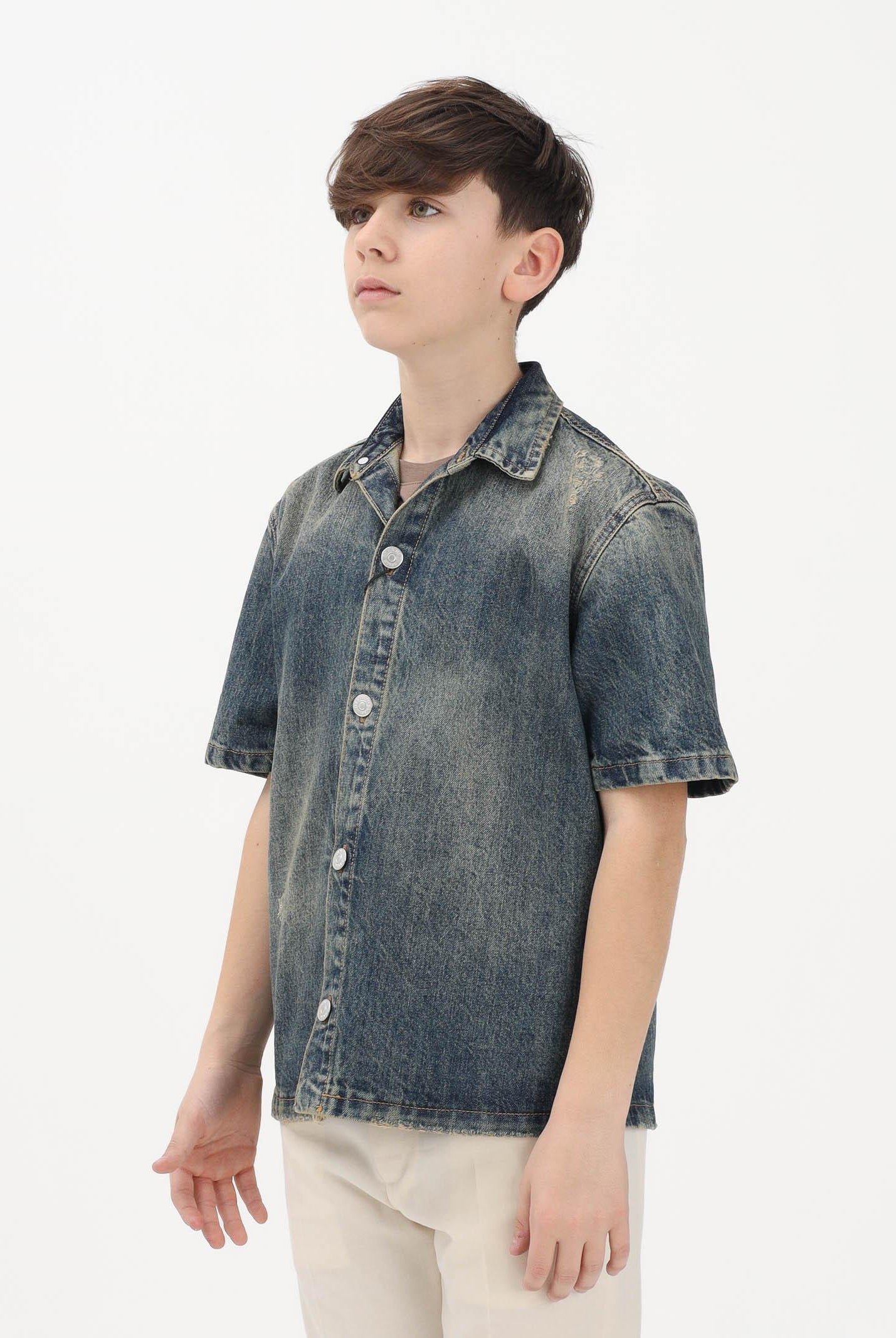 I'M BRIAN Camicia a manica corta in denim sabbiato da bambino CA3653J 0028 I'M BRIAN