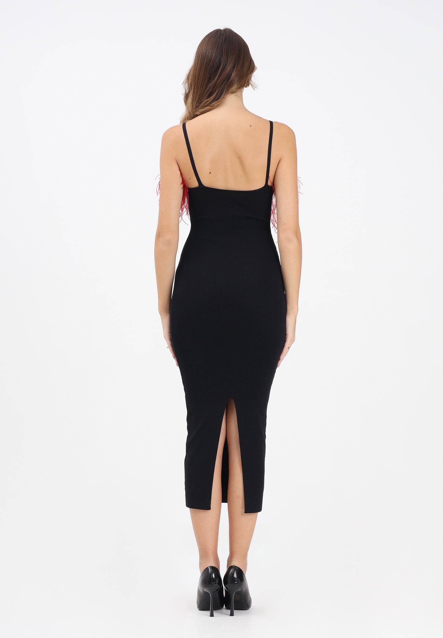 NOELL MAGGINI Abito midi nero da donna con piume bordeaux 00126083 NEBO NOELL MAGGINI