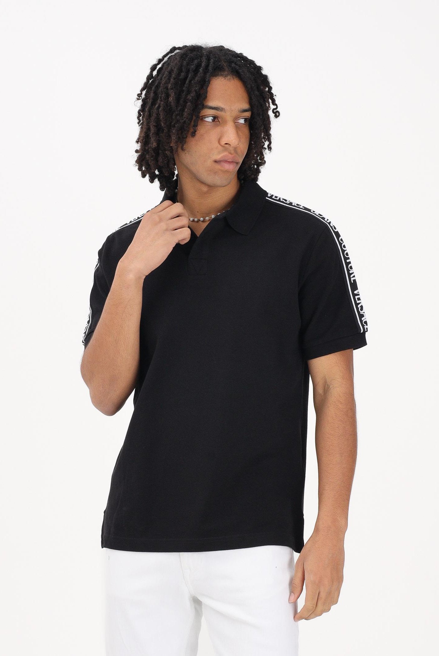 VERSACE JEANS COUTURE Polo a manica corta nera da uomo con spalle logate 80GAGT16CJ01T 899 VERSACE JEANS COUTURE