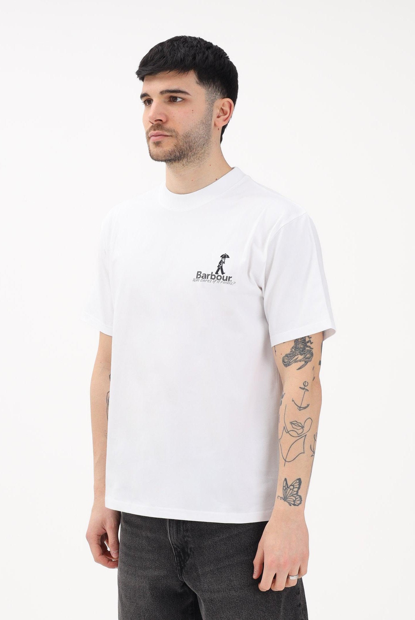 BARBOUR T-shirt a manica corta bianca da uomo con stampa 261-MTS1573 WH11 BARBOUR