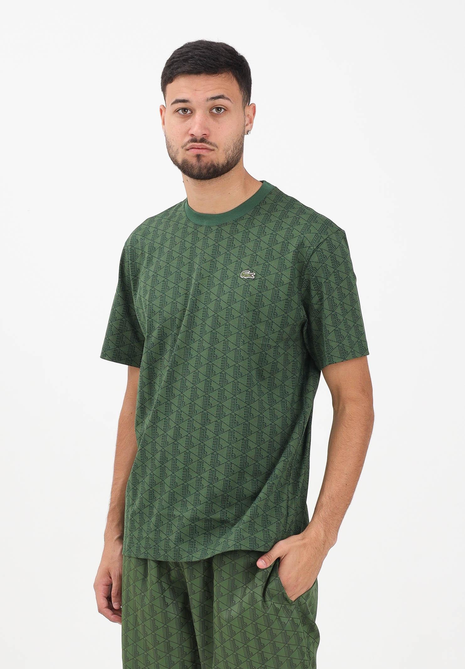 LACOSTE T-shirt a manica corta verde da uomo con monogramma TH5902 D1R LACOSTE