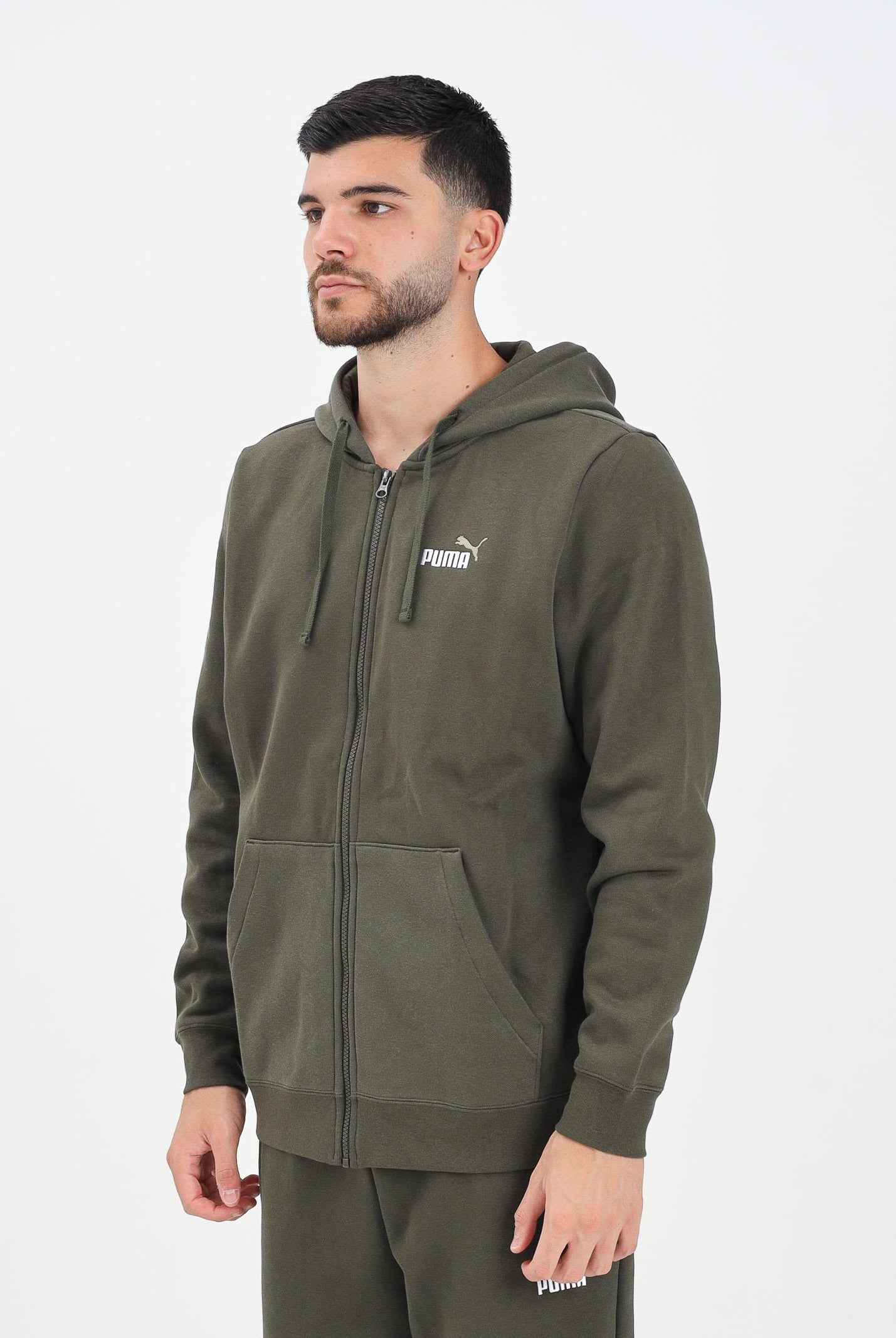 PUMA Felpa con zip Essentials verde da uomo 691657 70 PUMA