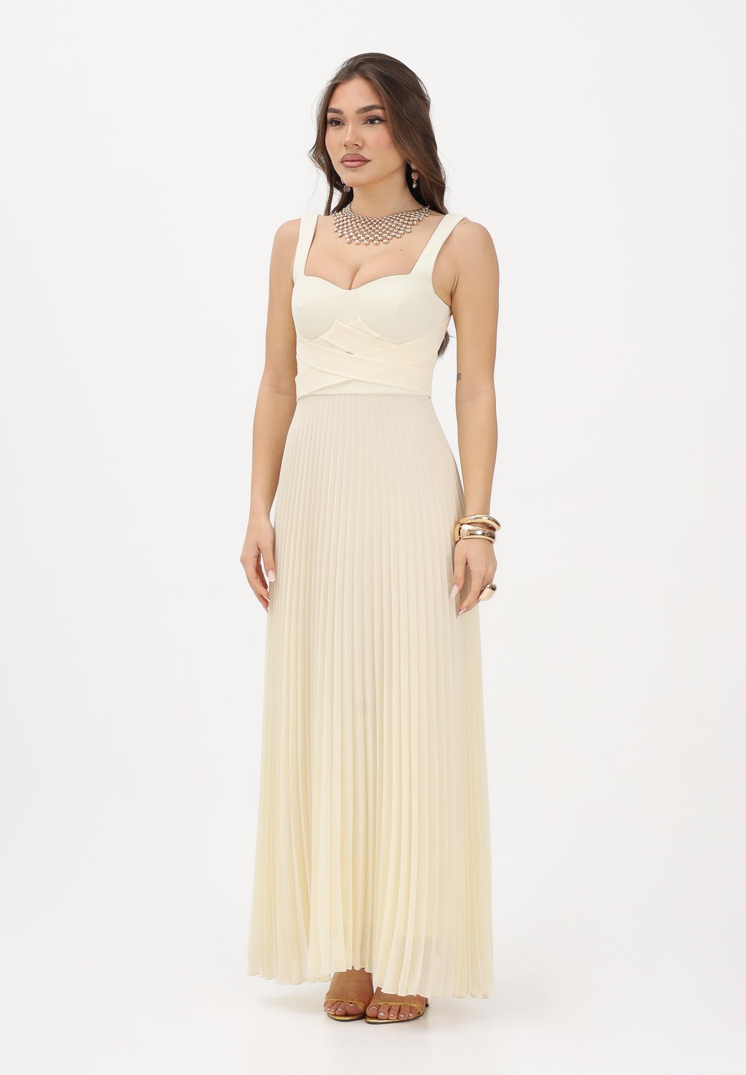 PATRIZIA PEPE Abito lungo plissè crema da donna con corpetto strutturato 2A3064A737 W418 PATRIZIA PEPE