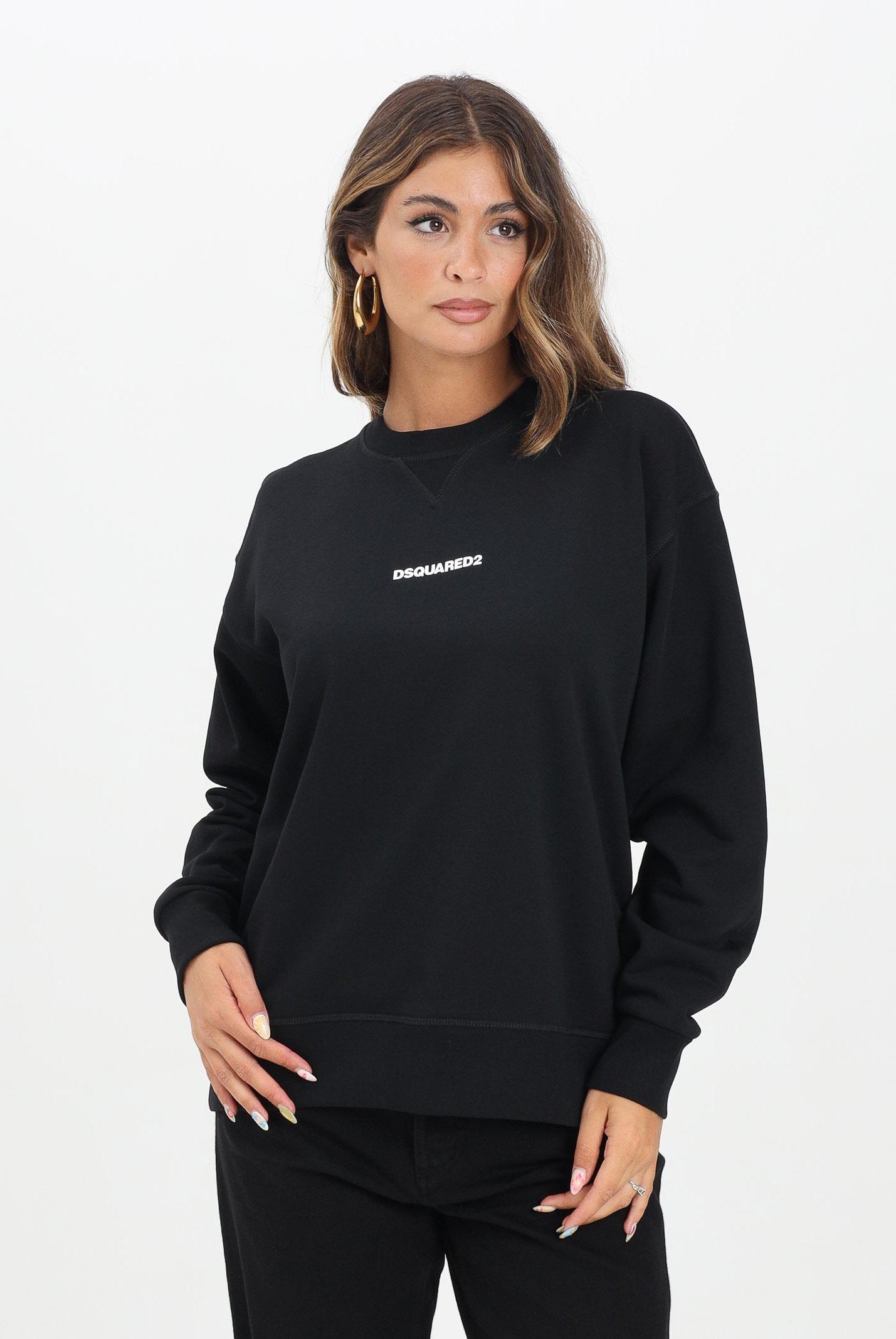DSQUARED2 Felpa girocollo nera per donna, ragazzi e bambini con stampa logo DQ2739D0094 DQ900 DSQUARED2