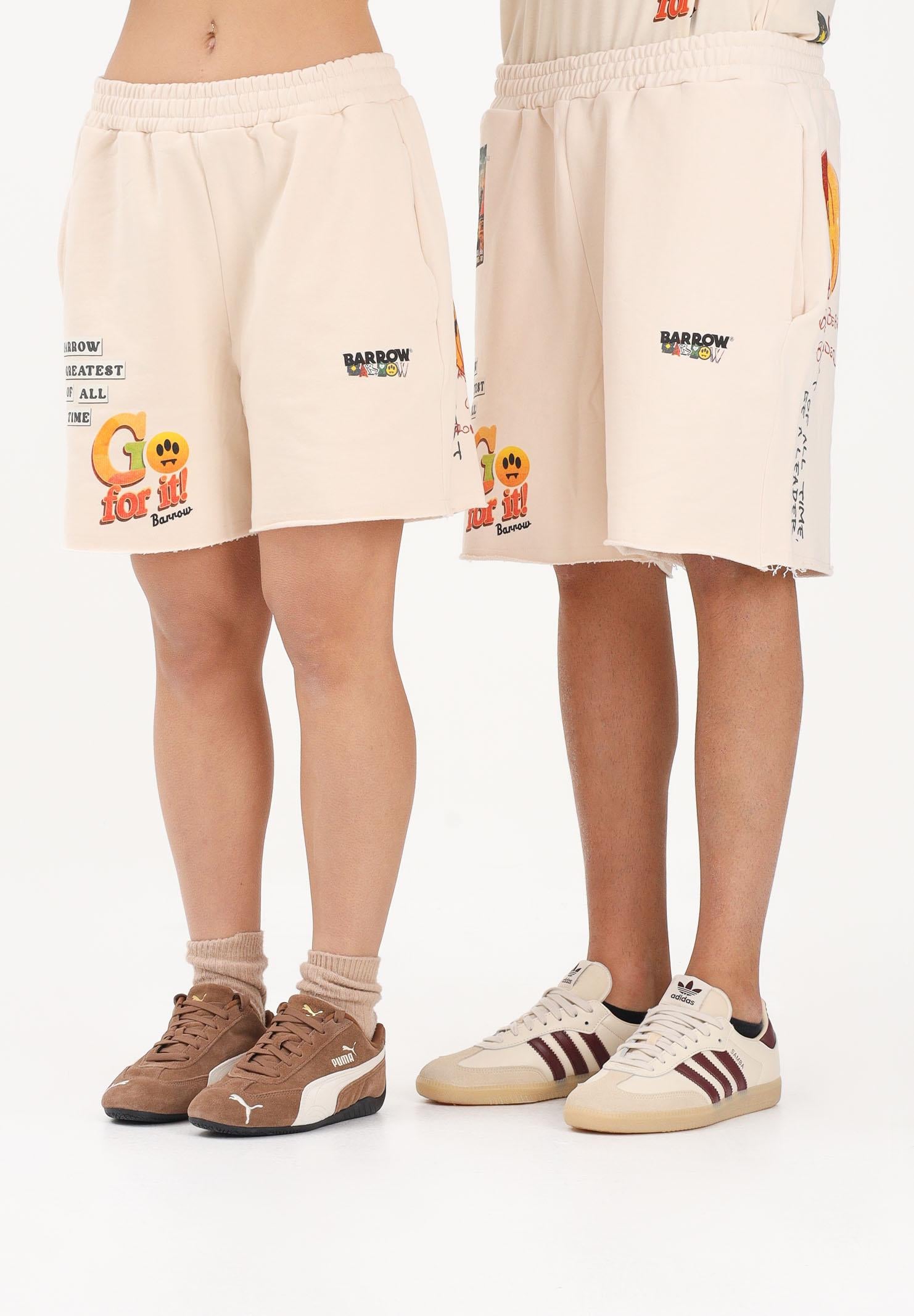 BARROW Shorts sportivo beige per uomo e donna con stampe S6BWUABE034 013 BARROW