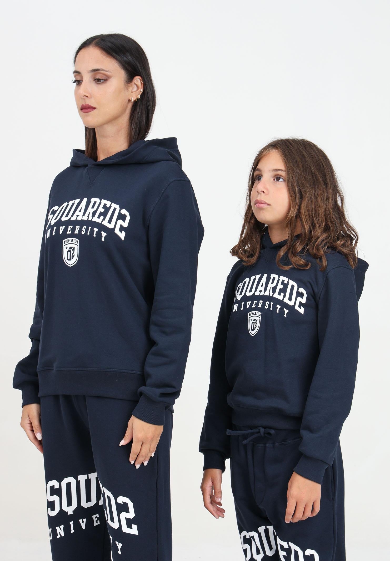 Felpa con cappuccio blu per donna e bambina rifinita da logo stile college DQ2466D0094 DQ866 DSQUARED2