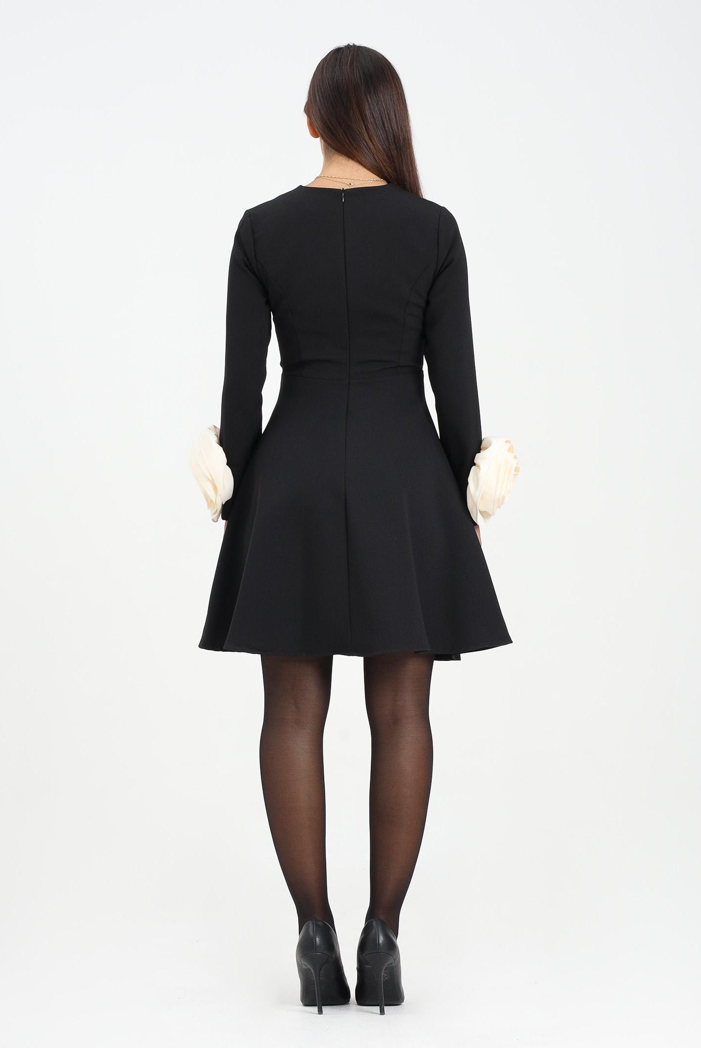 ODI ODI Abito corto Ampezzo nero da donna con applicazioni fiori AMPEZZO110W5 D6 ODI ODI