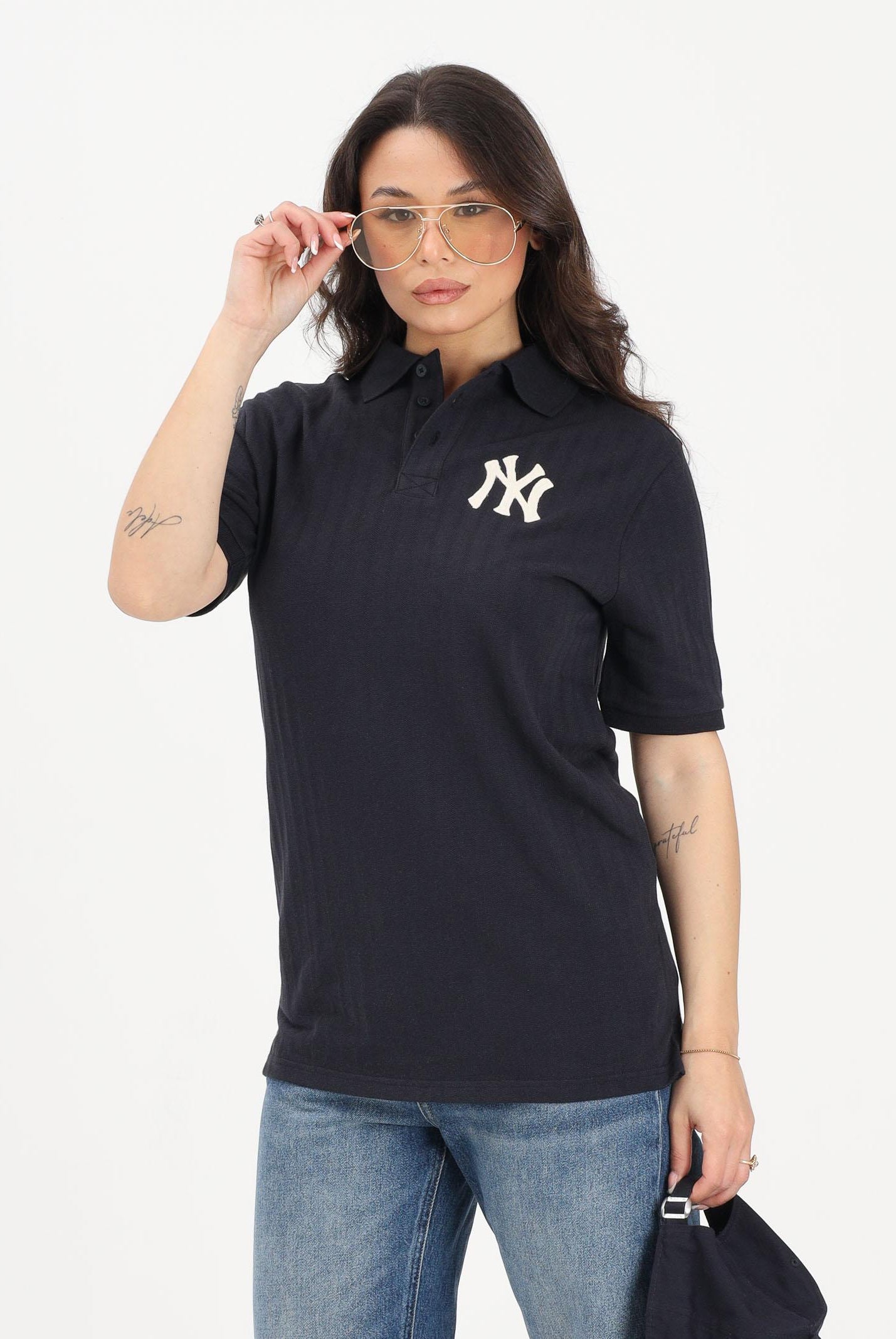 NEW ERA Polo a manica corta New York Yankees MLB Rib blu per uomo e donna 60856204 . NEW ERA