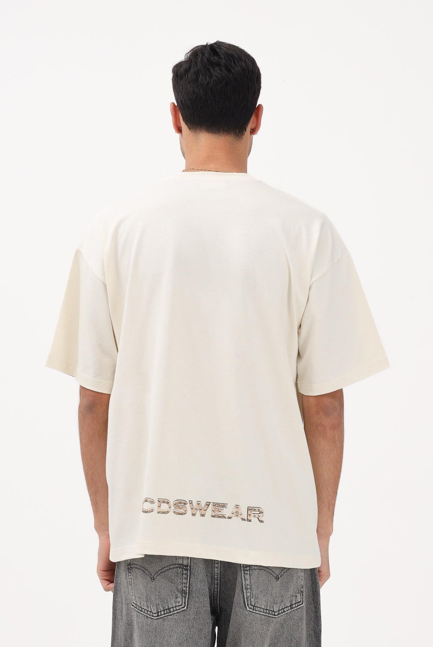 GCDS T-shirt a manica corta beige per uomo e donna con stampa logo C1MWQC061J079 320T GCDS