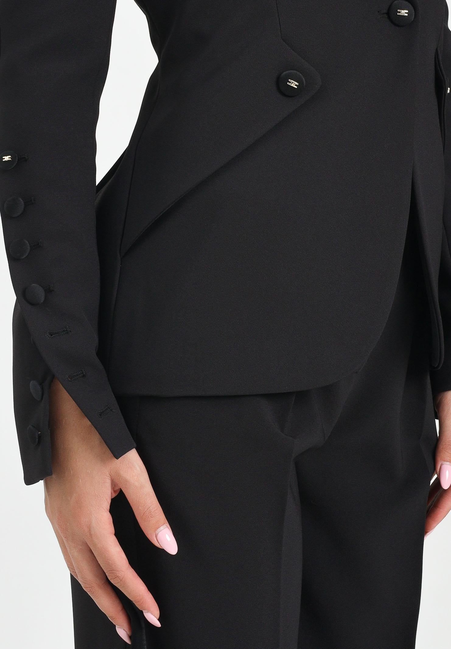 ELISABETTA FRANCHI Giacca monopetto nera da donna in crêpe leggero GI15456E2 110 ELISABETTA FRANCHI