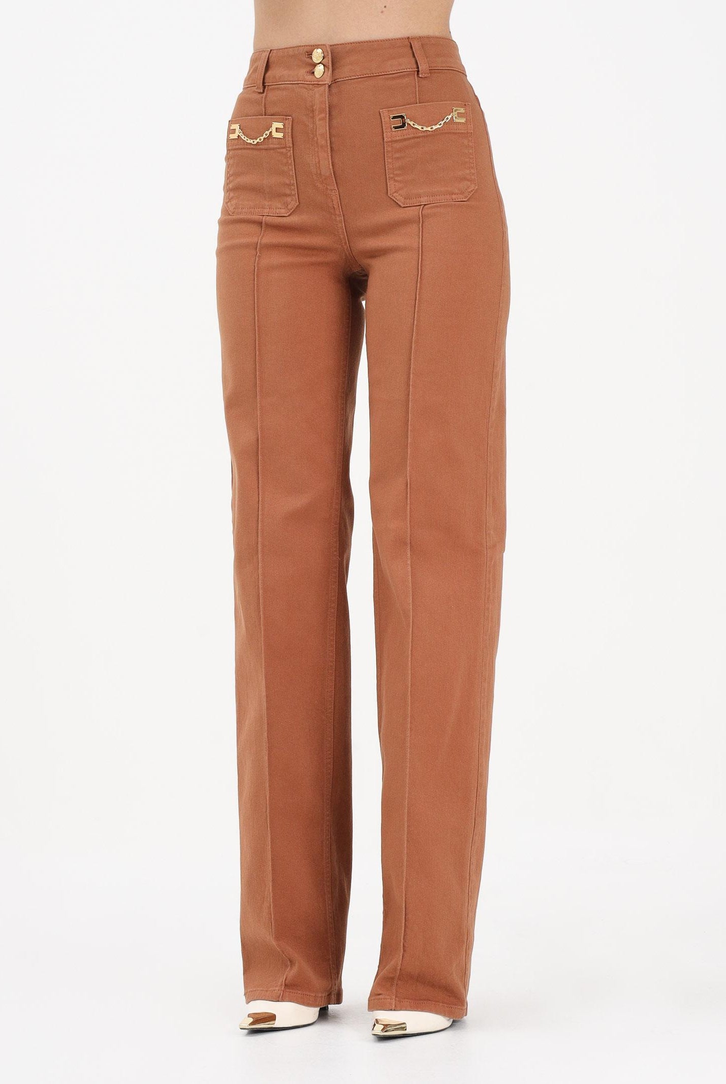 ELISABETTA FRANCHI Jeans a vita alta cuoio da donna con dettagli gioiello PJ25D61E2 600 ELISABETTA FRANCHI