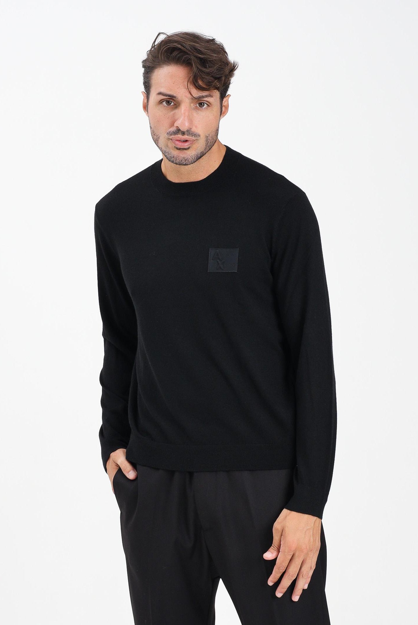 ARMANI EXCHANGE Maglioncino girocollo nero da uomo con patch logo XM001329AF11982 UC001 ARMANI EXCHANGE