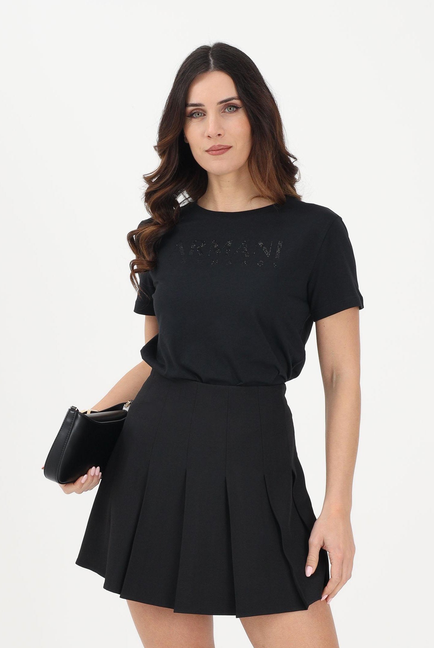 ARMANI EXCHANGE T-shirt a manica corta nera da donna con logo in strass XW002294AF17172 UC001 ARMANI EXCHANGE
