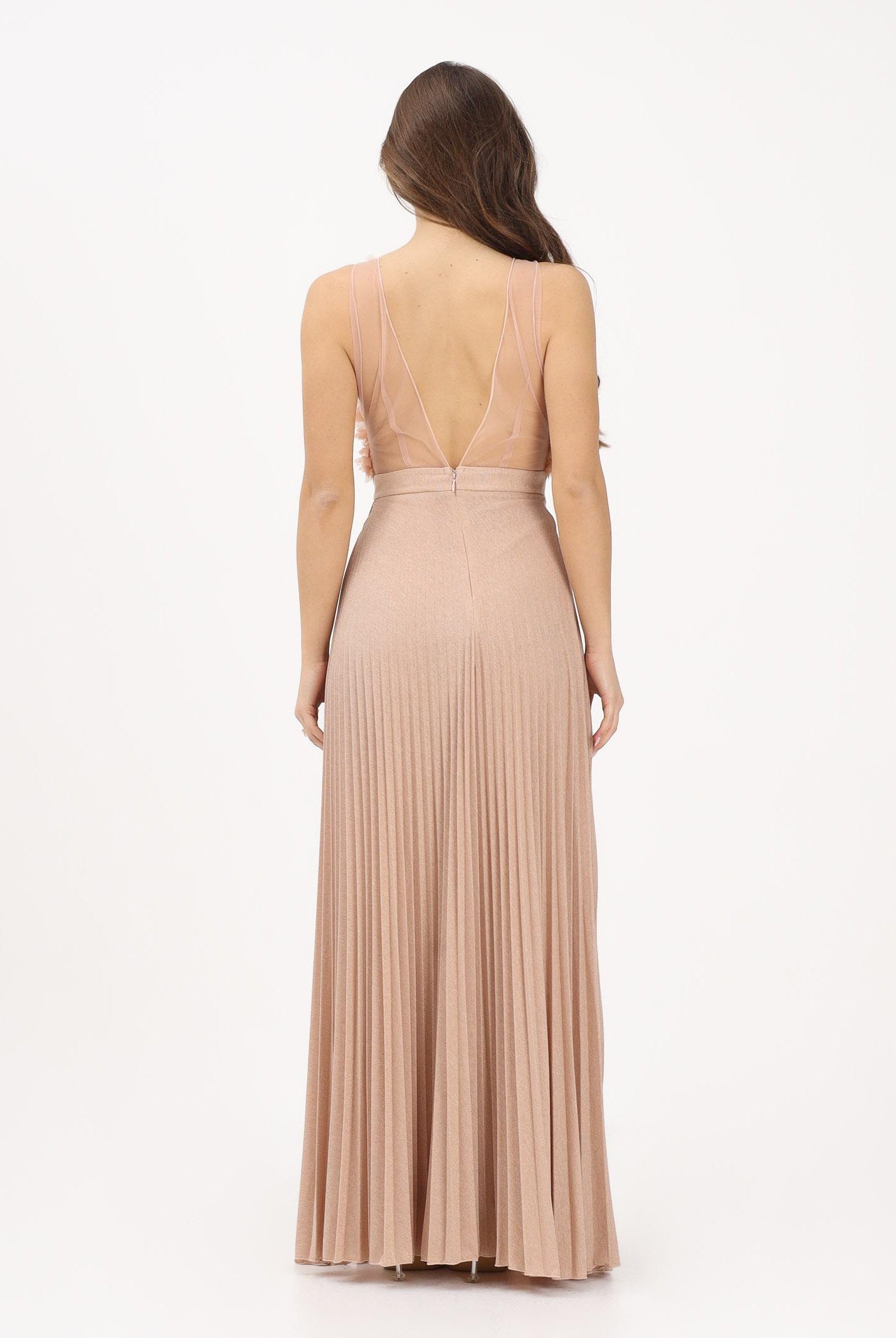 ELISABETTA FRANCHI Abito lungo nude da donna in tulle e jersey lurex ABR4462E2 X81 ELISABETTA FRANCHI