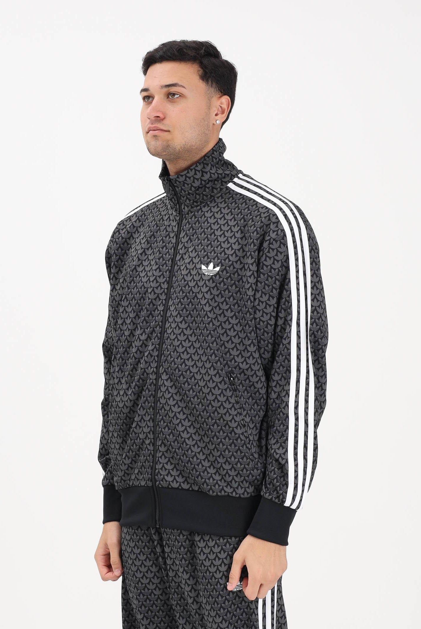 ADIDAS ORIGINALS Felpa con zip Loose Firebird Monogram nera da uomo KC9158 . ADIDAS ORIGINALS
