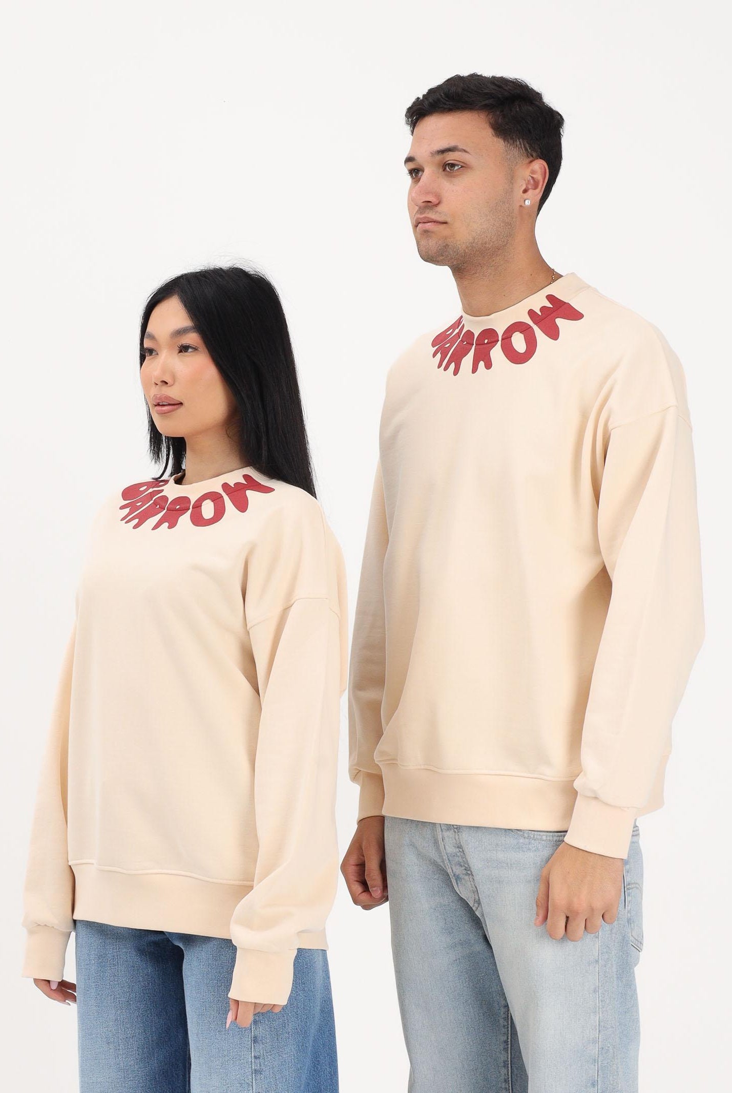 BARROW Felpa girocollo crema per uomo e donna con logo al collo S6BWUASW070 013 BARROW