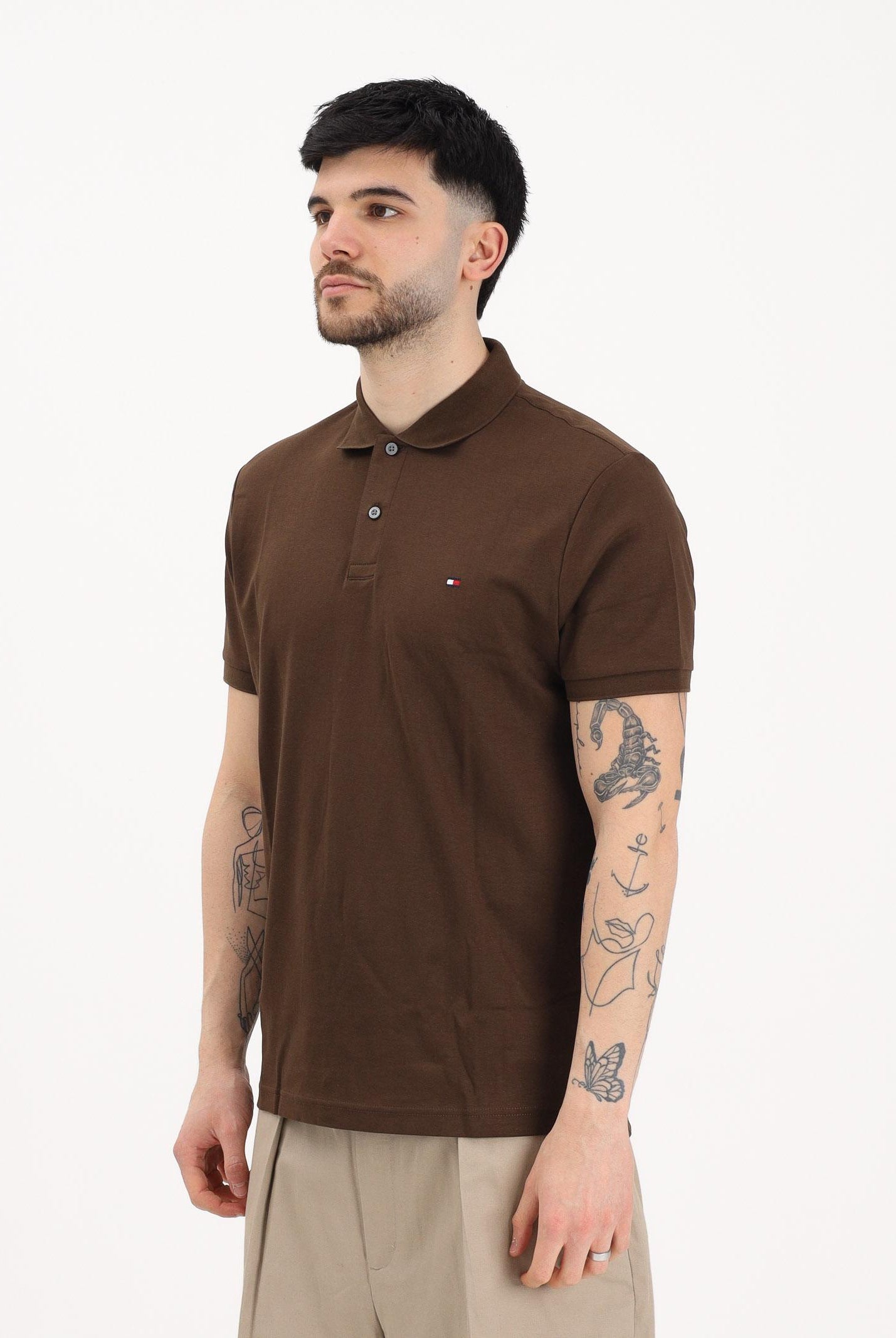 TOMMY HILFIGER Polo a manica corta marrone da uomo con logo MW0MW39994 GV0 TOMMY HILFIGER