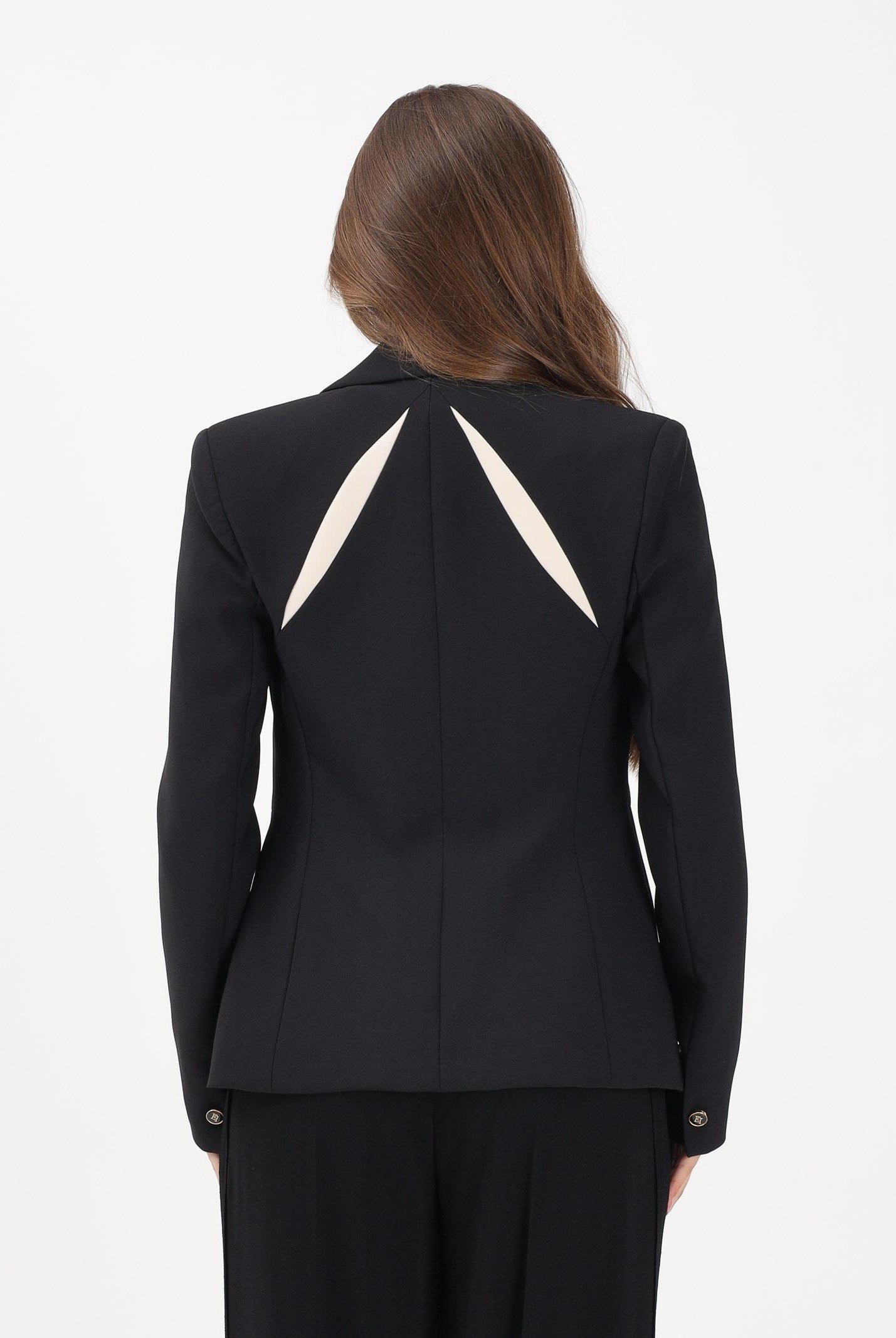 ELISABETTA FRANCHI Giacca monopetto nera e burro da donna con cut-out bicolore GI19861E2 685 ELISABETTA FRANCHI