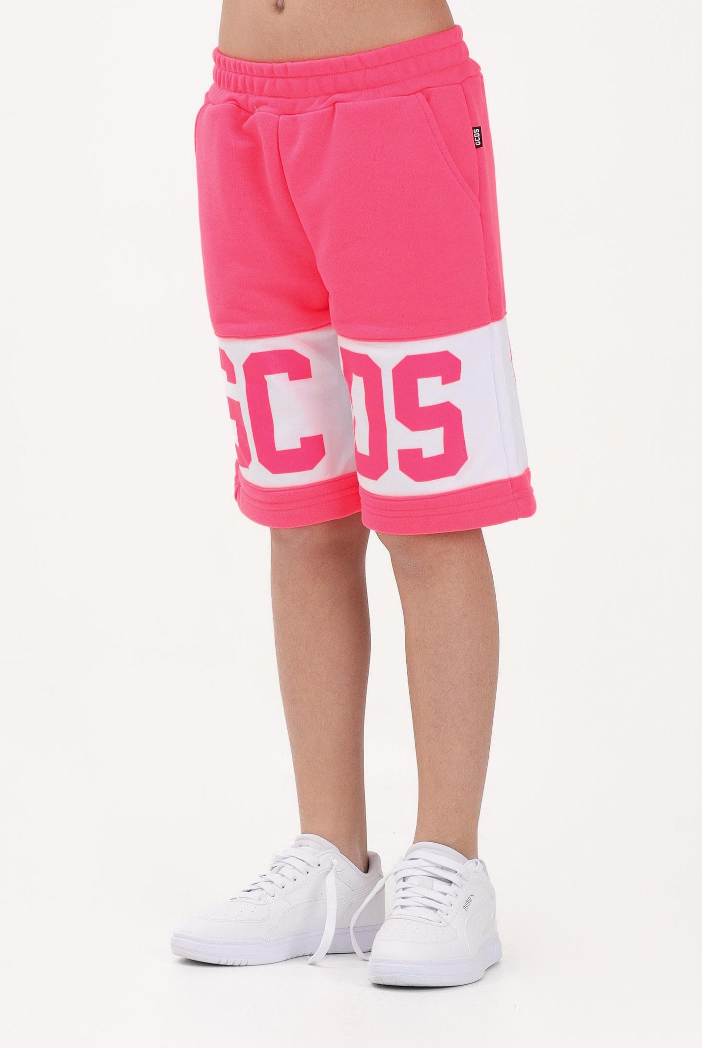 GCDS Shorts sportivo fucsia per donna, ragazze e bambine con stampa logo Z0UJQL589F004 566A GCDS